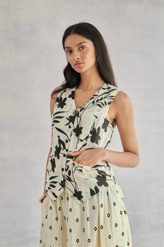 Rio Creme Printed Waistcoat