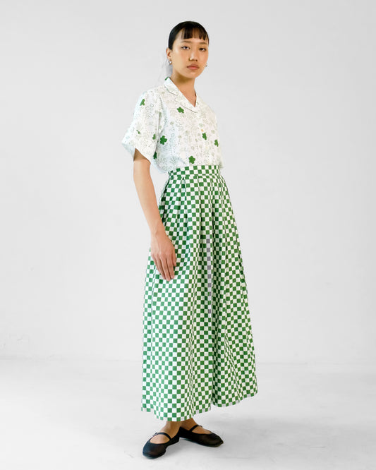 Green Checks Printed Cotton Shirt Skirt Set of 2
