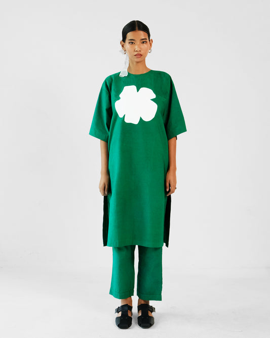 Green Applique Cotton Tunic Pant Set of 2