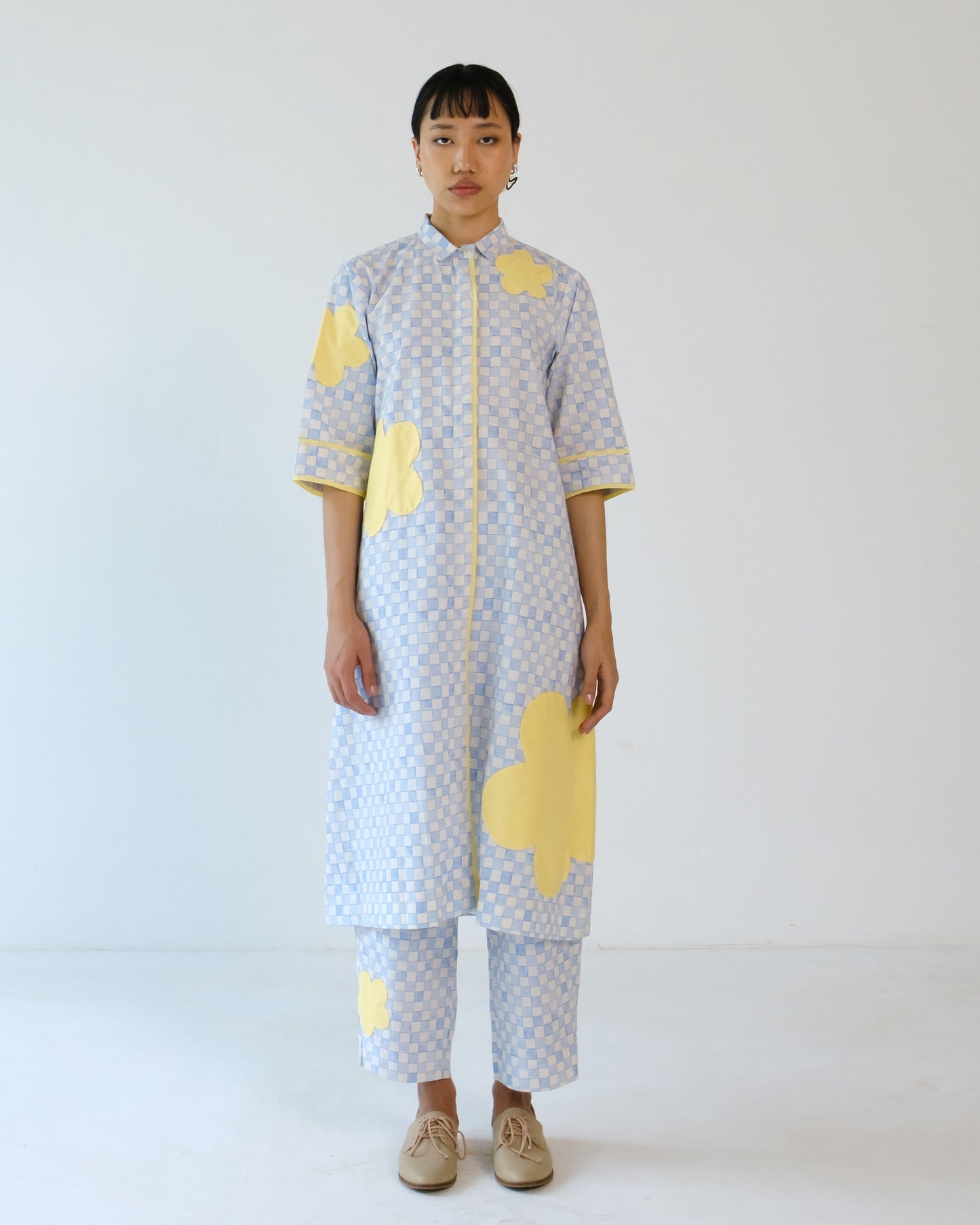 Blue Checks Applique Cotton Shirt Pant Set of 2