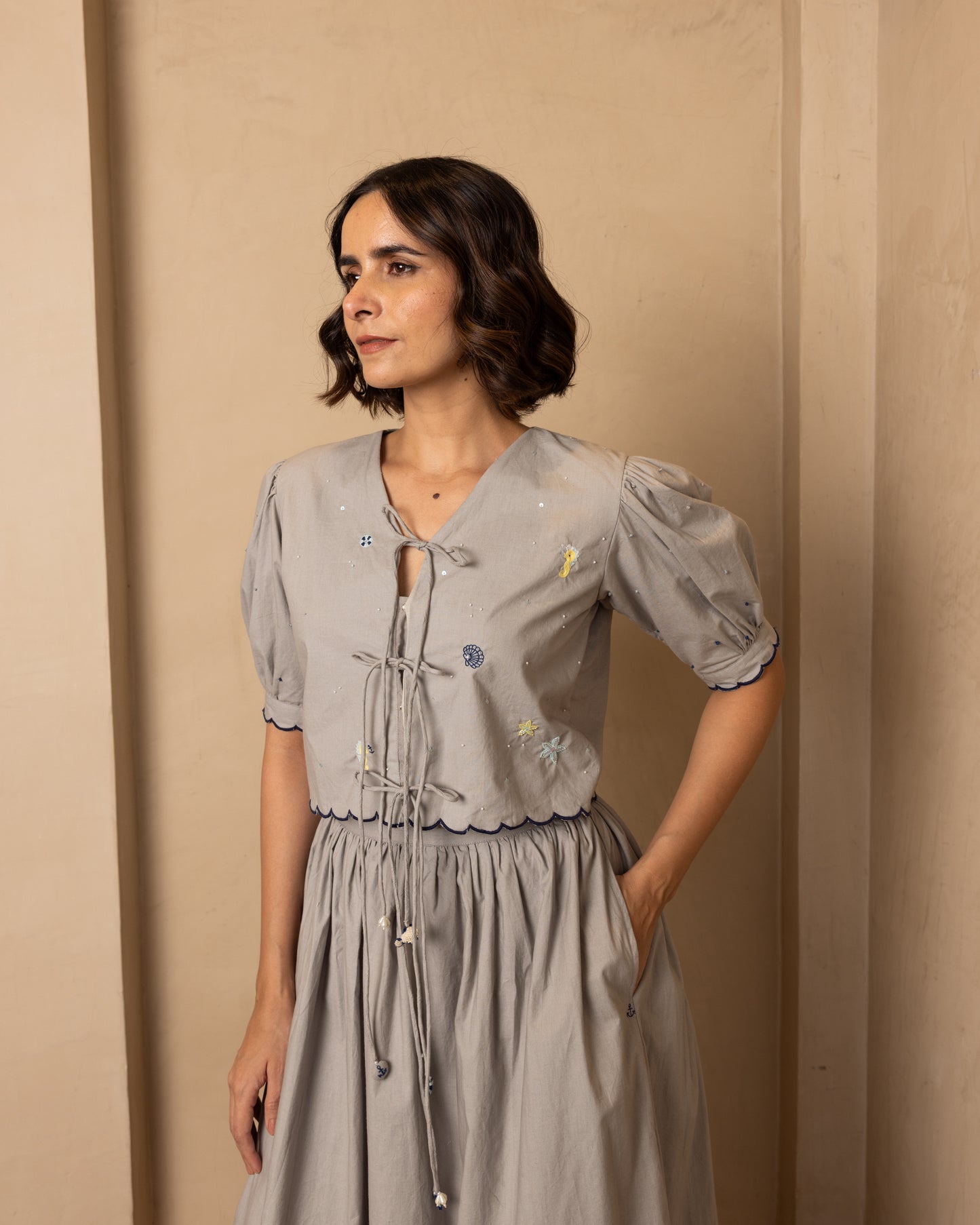 Ari Top and Skirt Set Grey