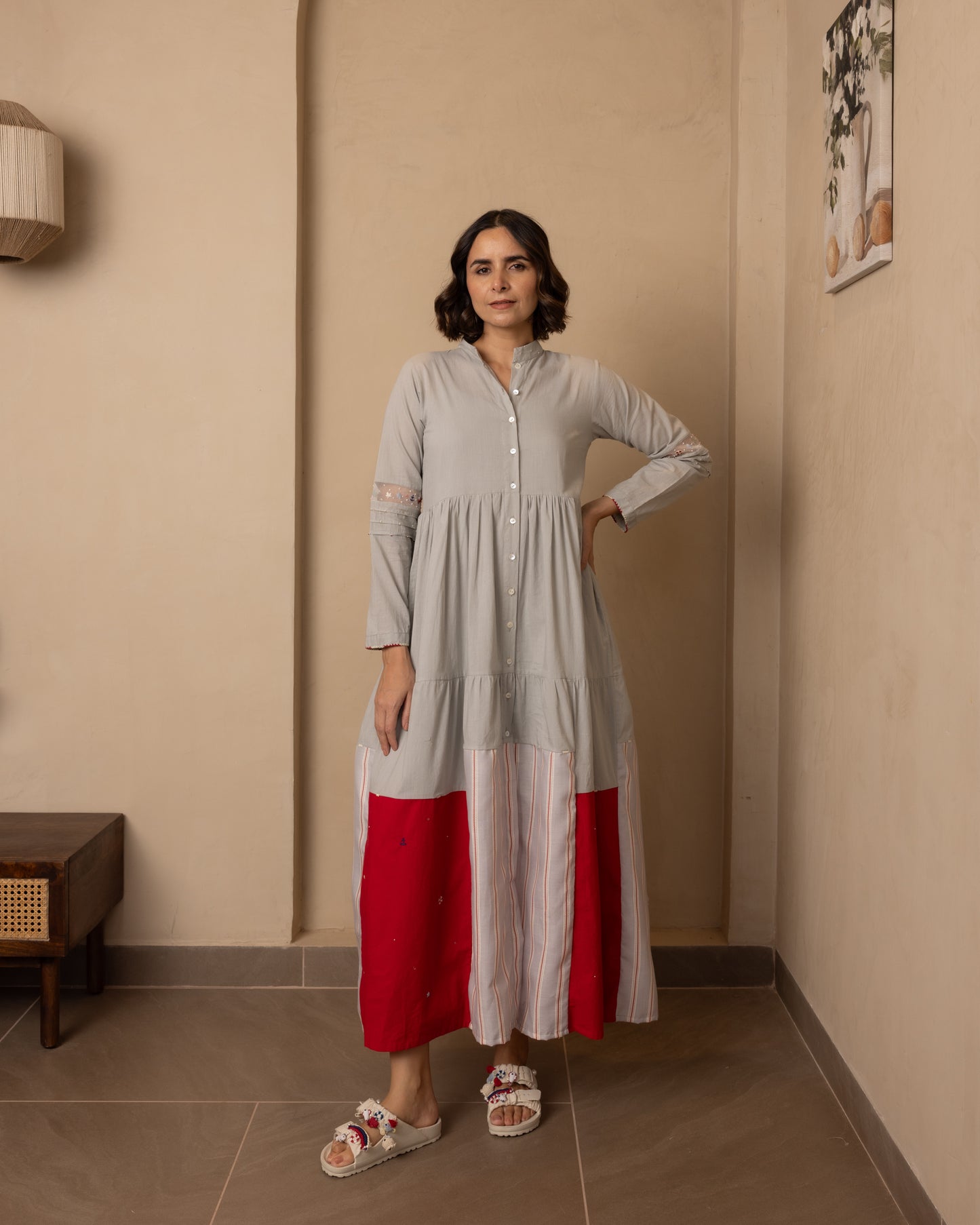 Caribbean Dress - (Grey and Red)