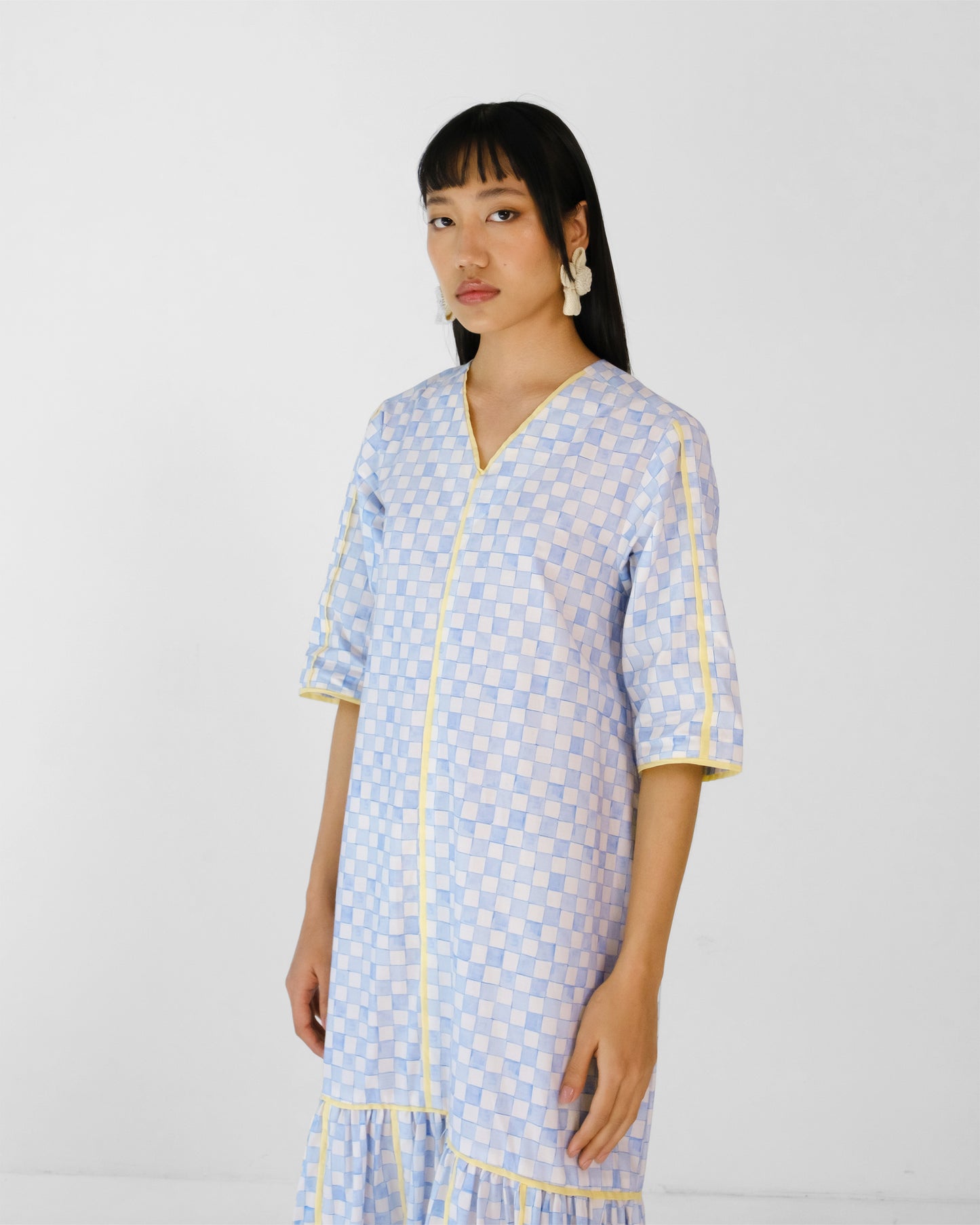Blue Checks Applique Cotton Dress