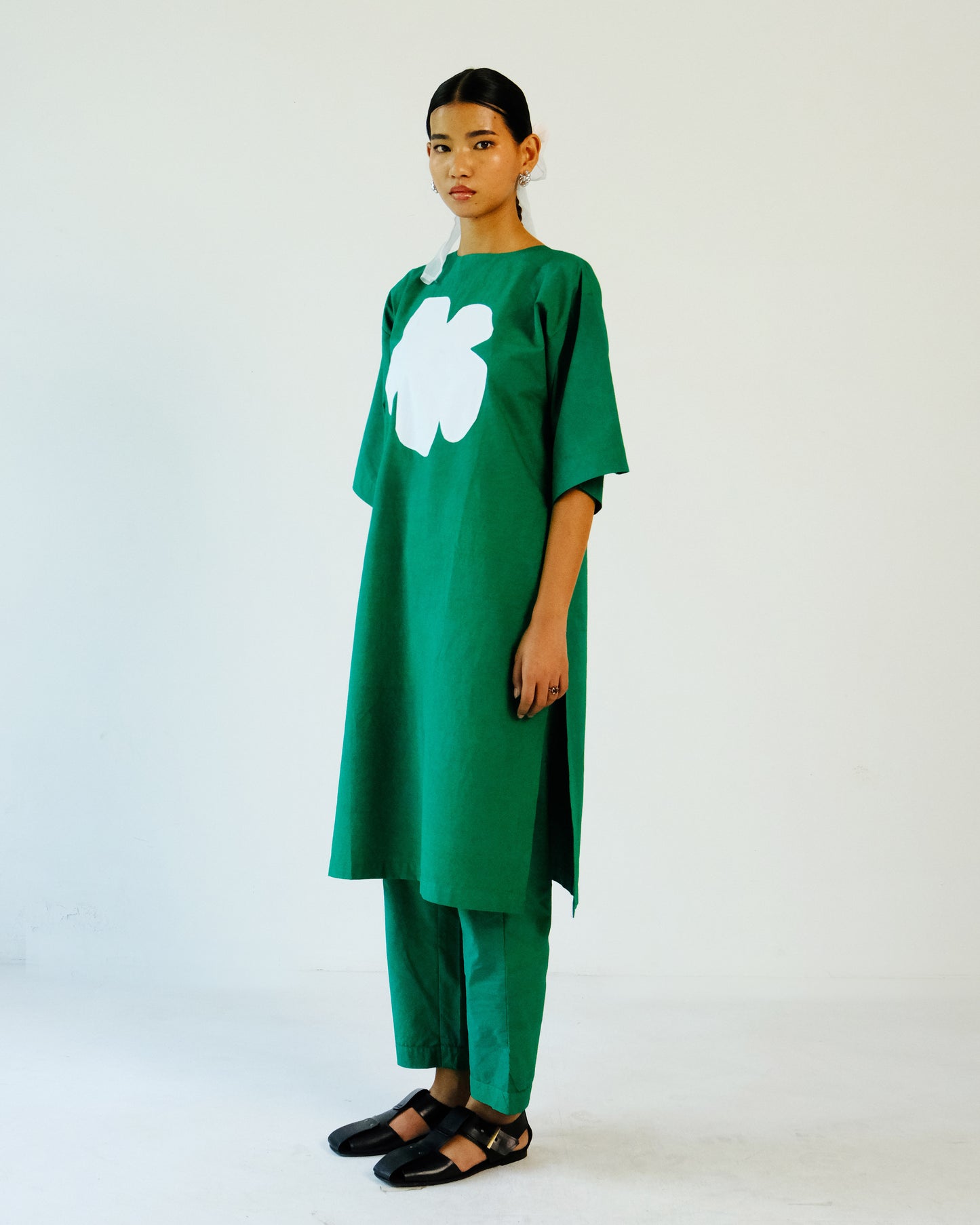 Green Applique Cotton Tunic Pant Set of 2