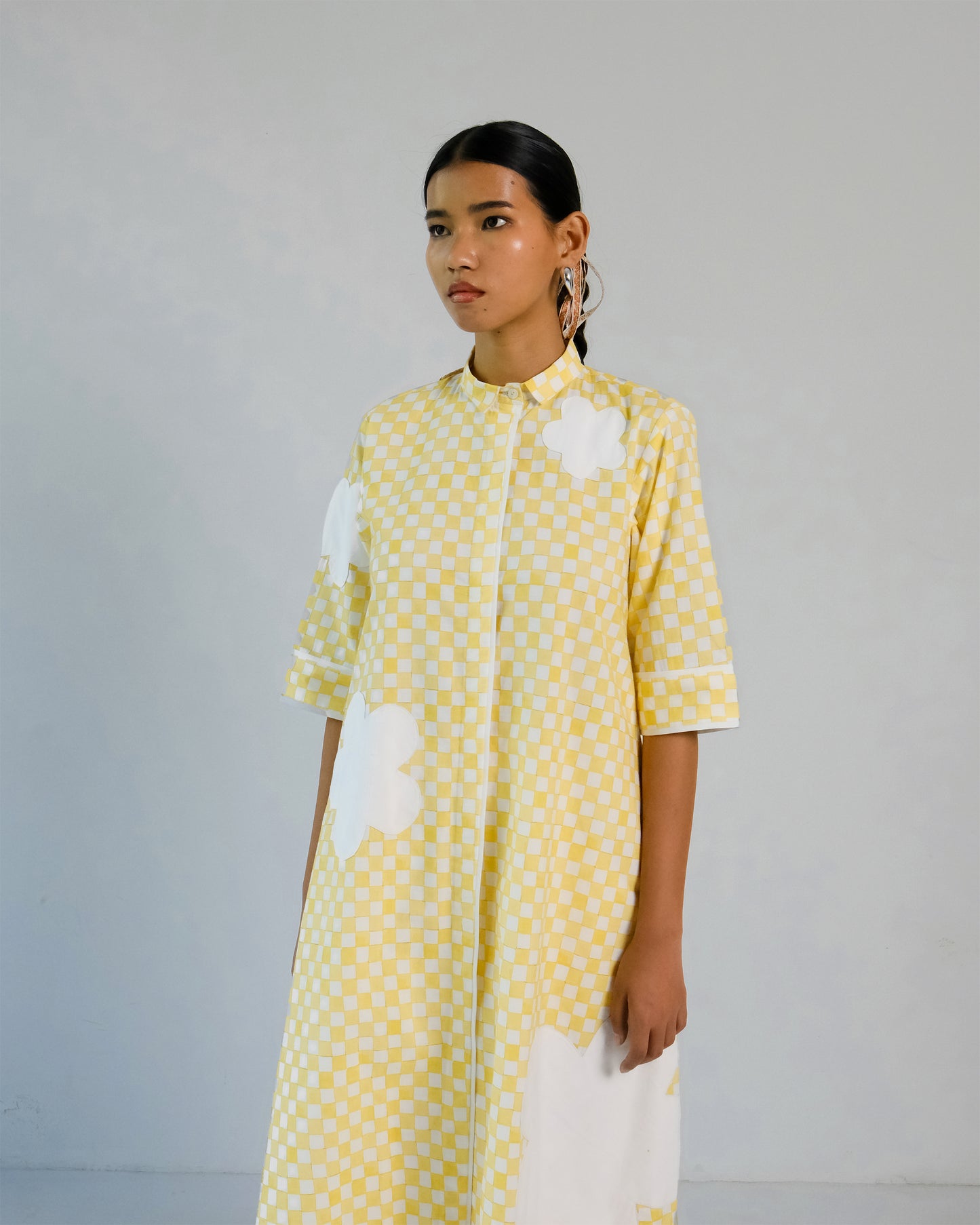 Yellow Checks Applique Cotton Shirt Pant Set of 2