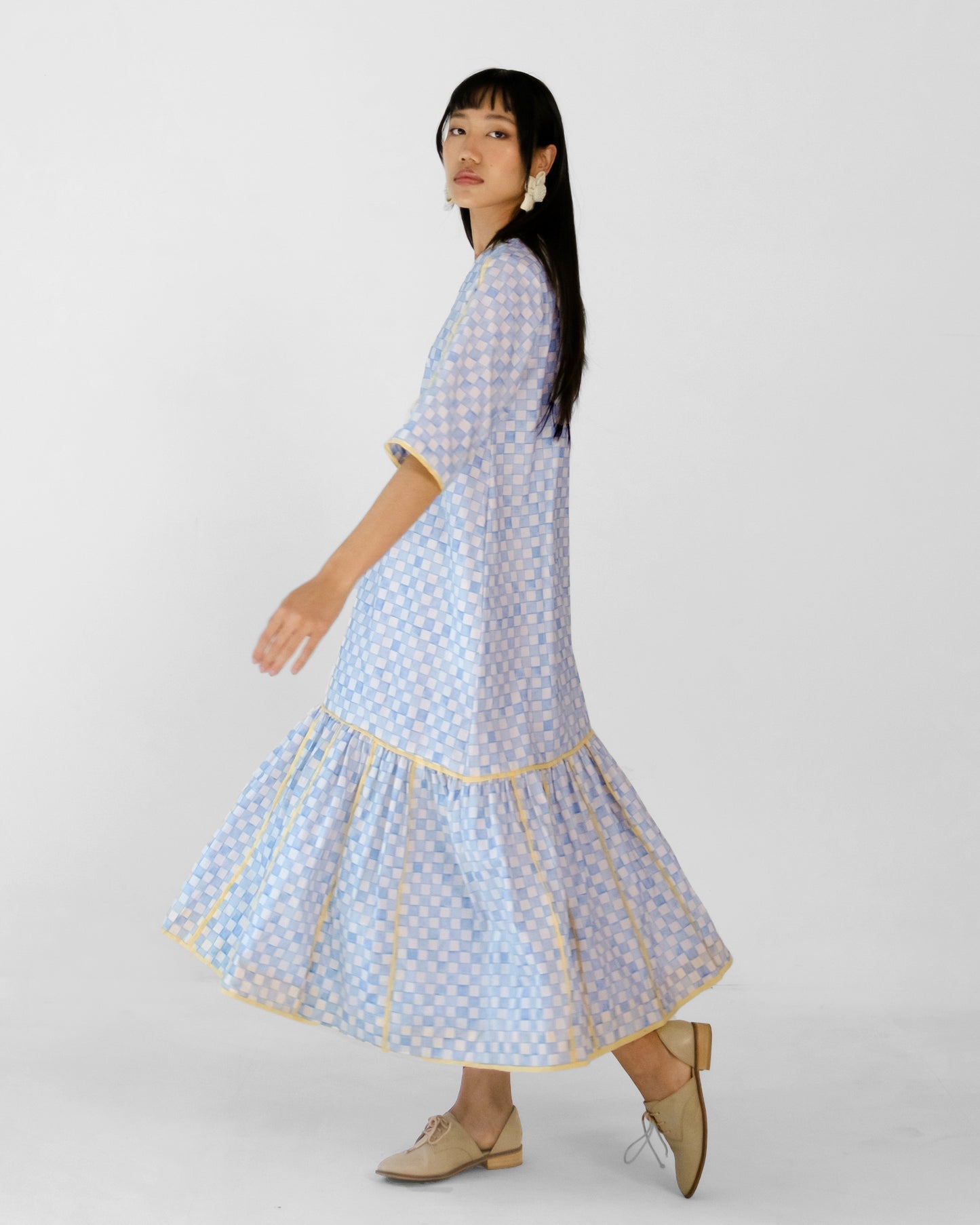 Blue Checks Applique Cotton Dress