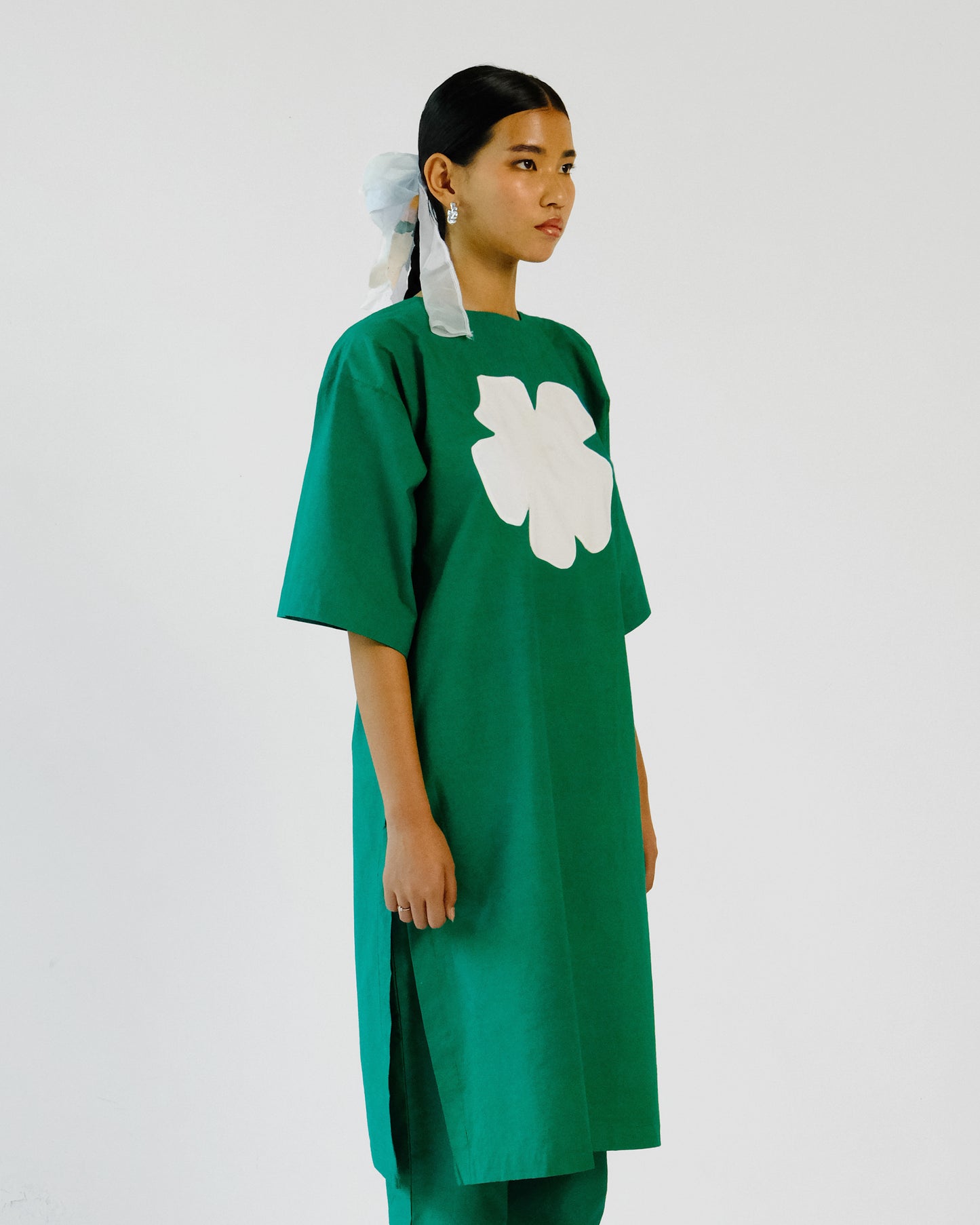 Green Applique Cotton Tunic Pant Set of 2