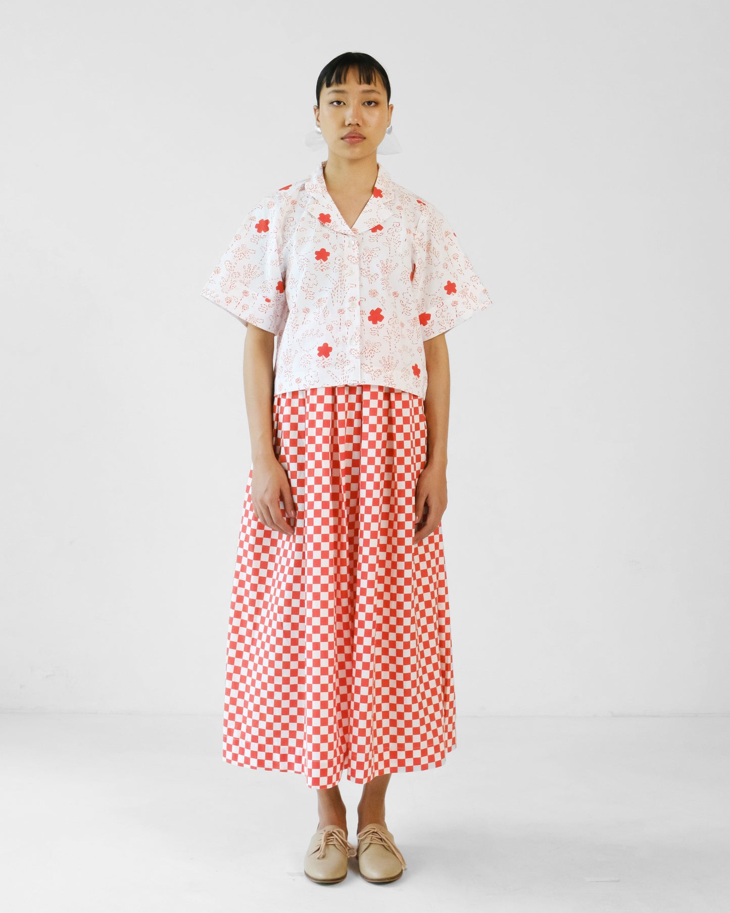 Red Checks Printed Cotton Shirt Skirt Set of 2