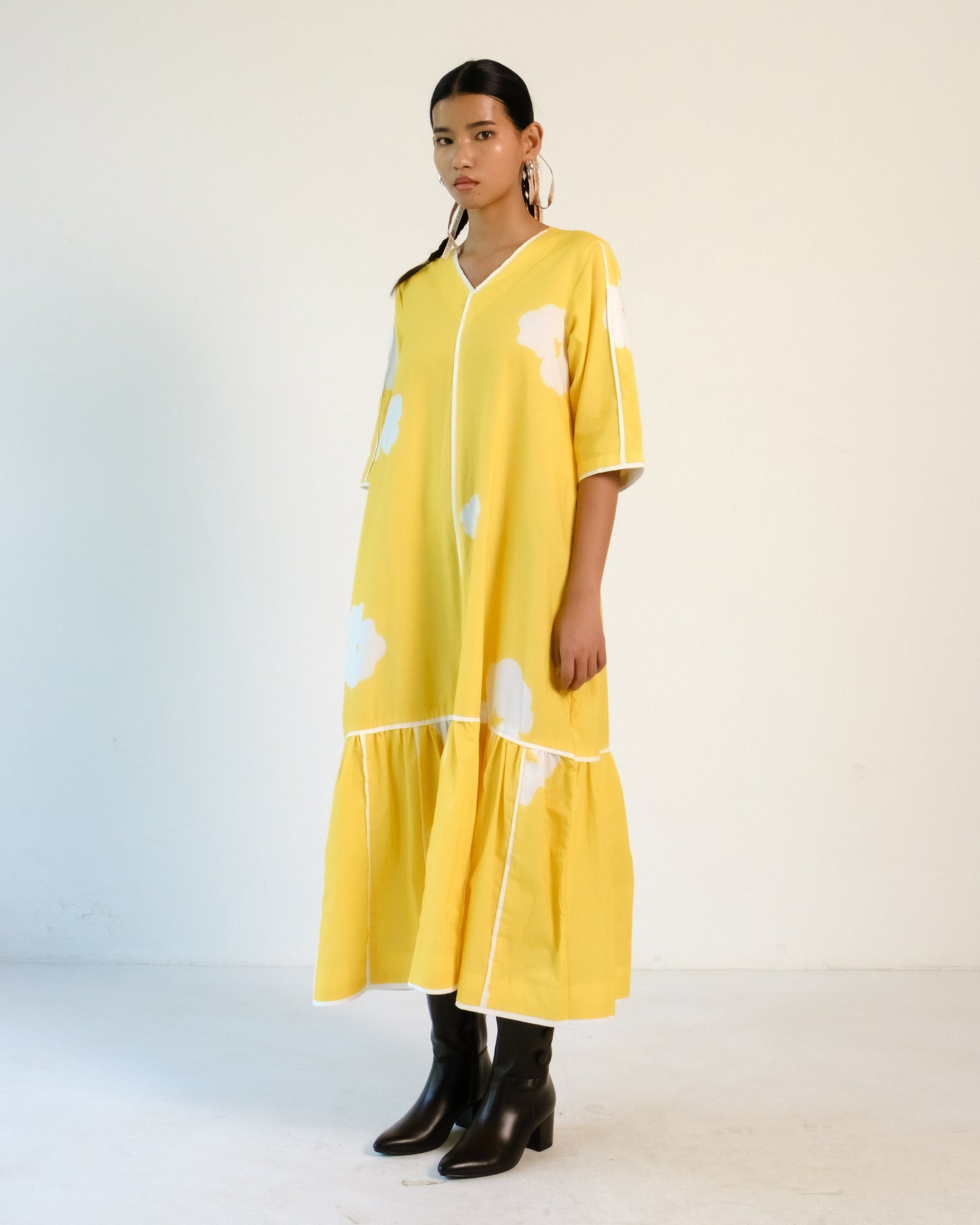 Yellow Poppy Applique Cotton Dress