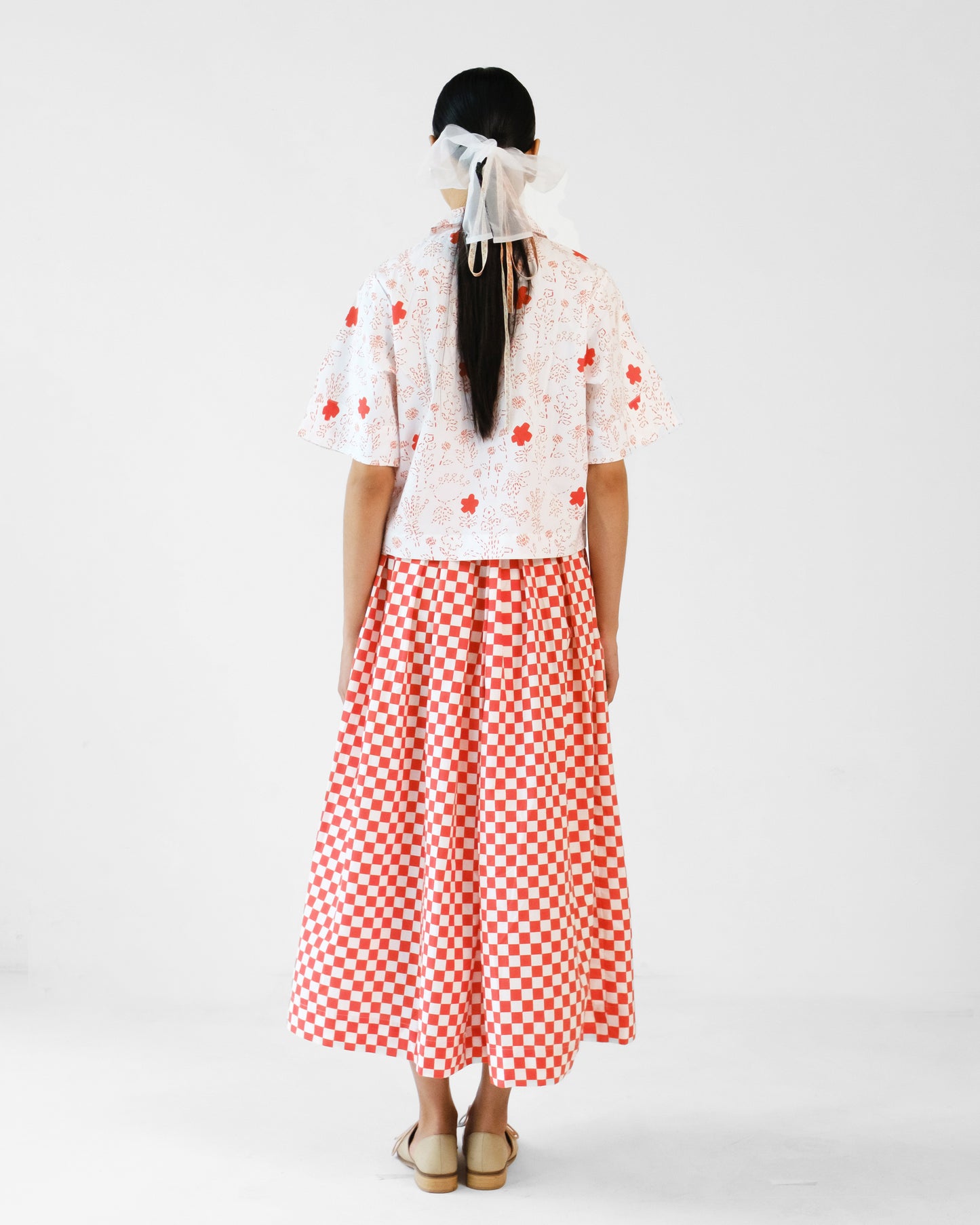 Red Checks Printed Cotton Shirt Skirt Set of 2