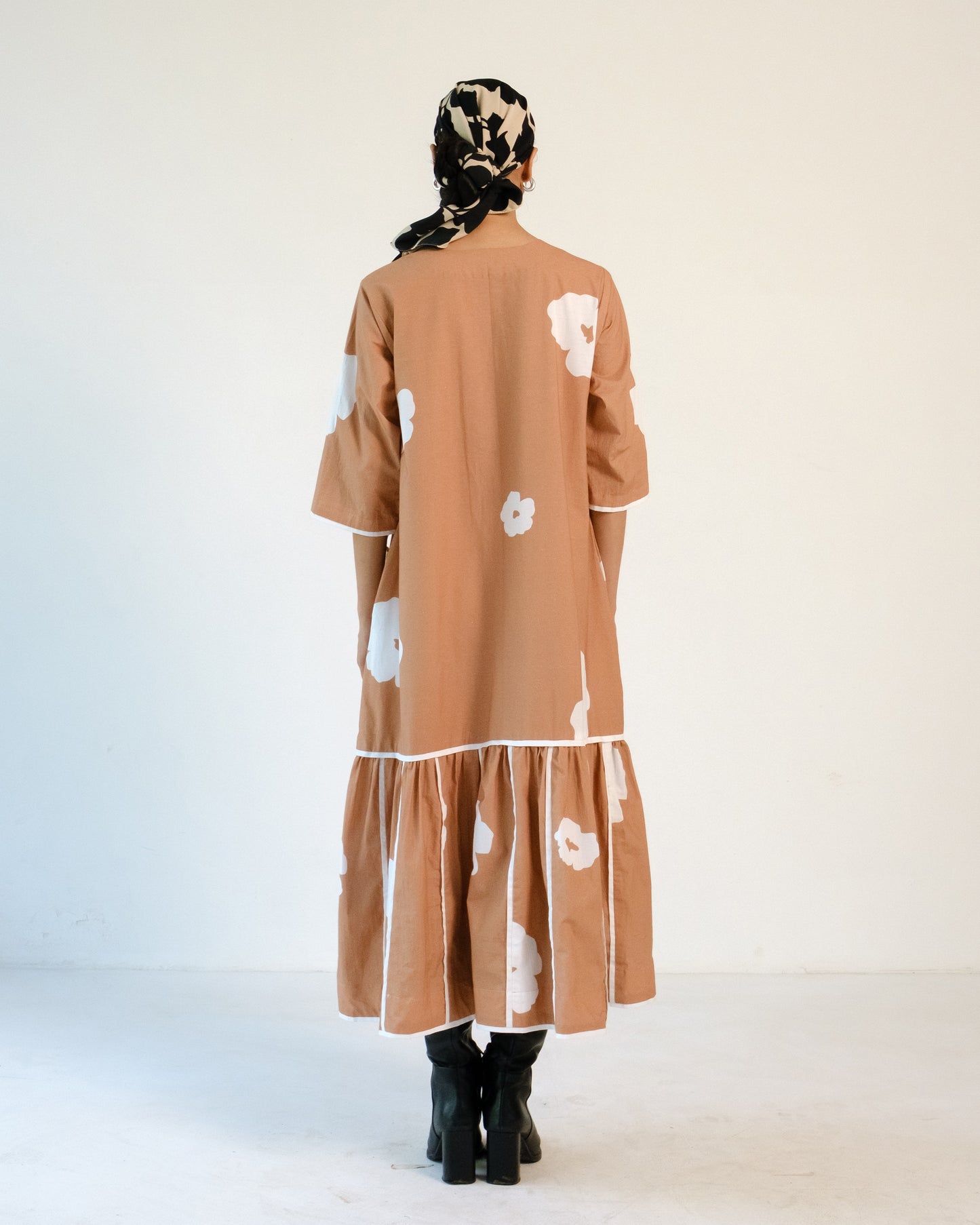Brown Poppy Applique Cotton Dress