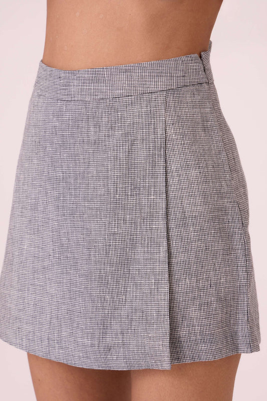 Polina Houndstooth Linen Skort