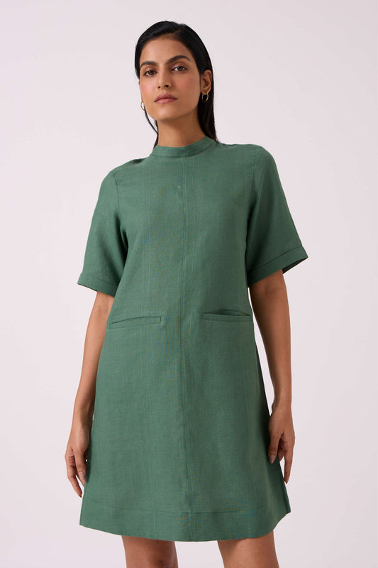 Tula Green Linen Shift Dress