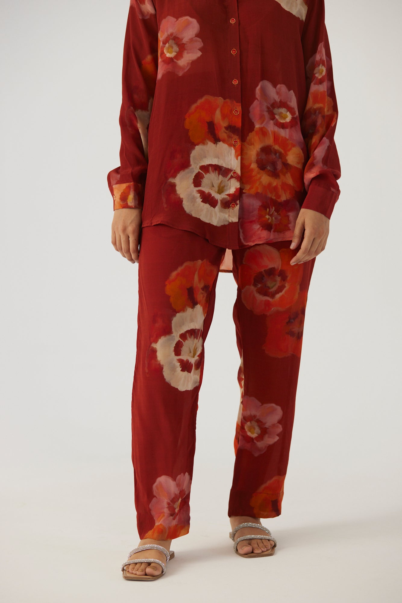 Gardenia Red Crepe Coord Set