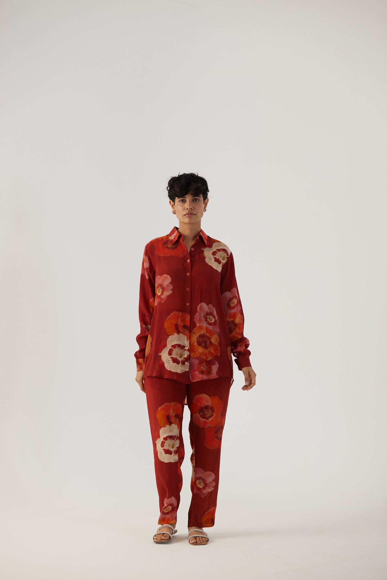 Gardenia Red Crepe Coord Set