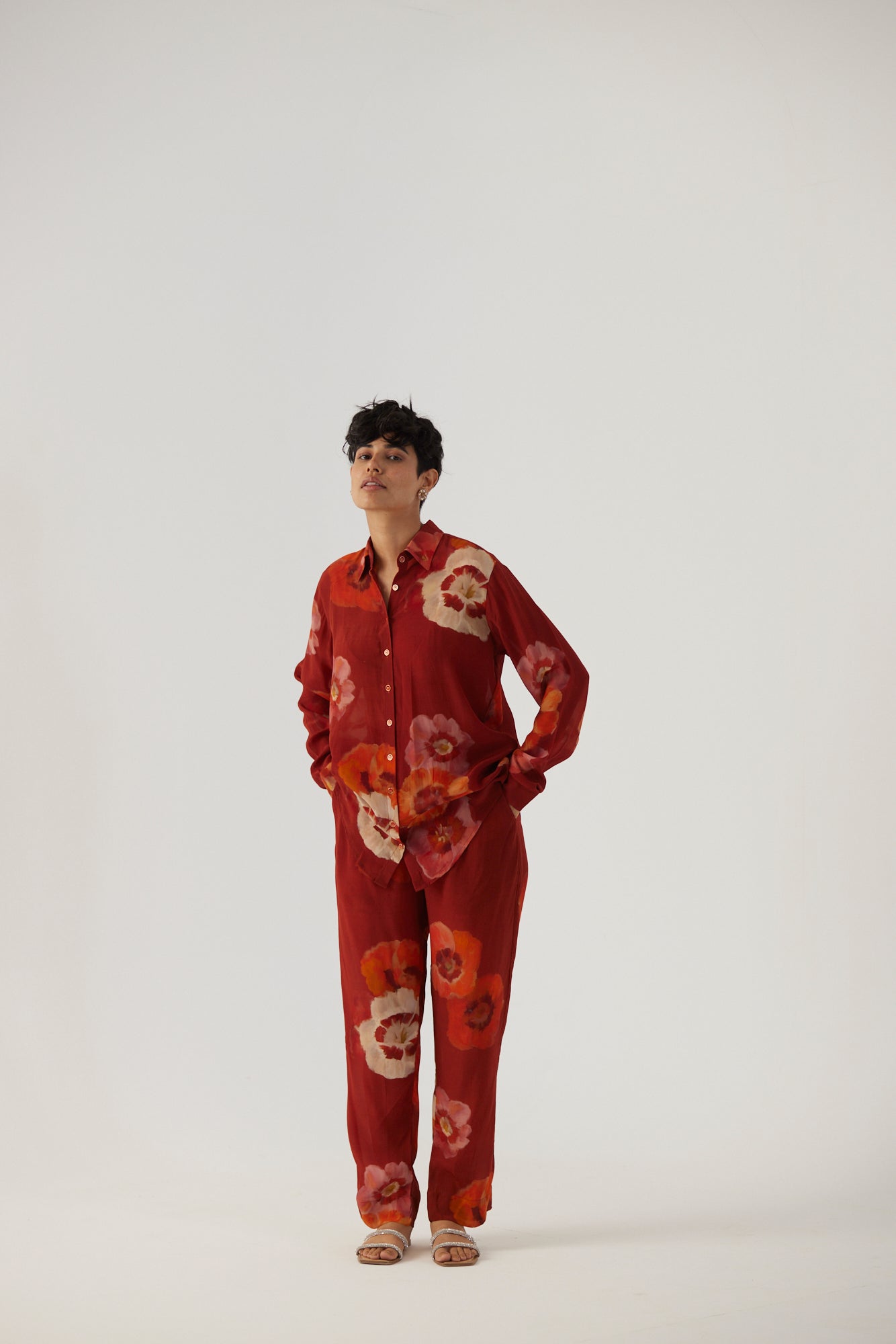 Gardenia Red Crepe Coord Set