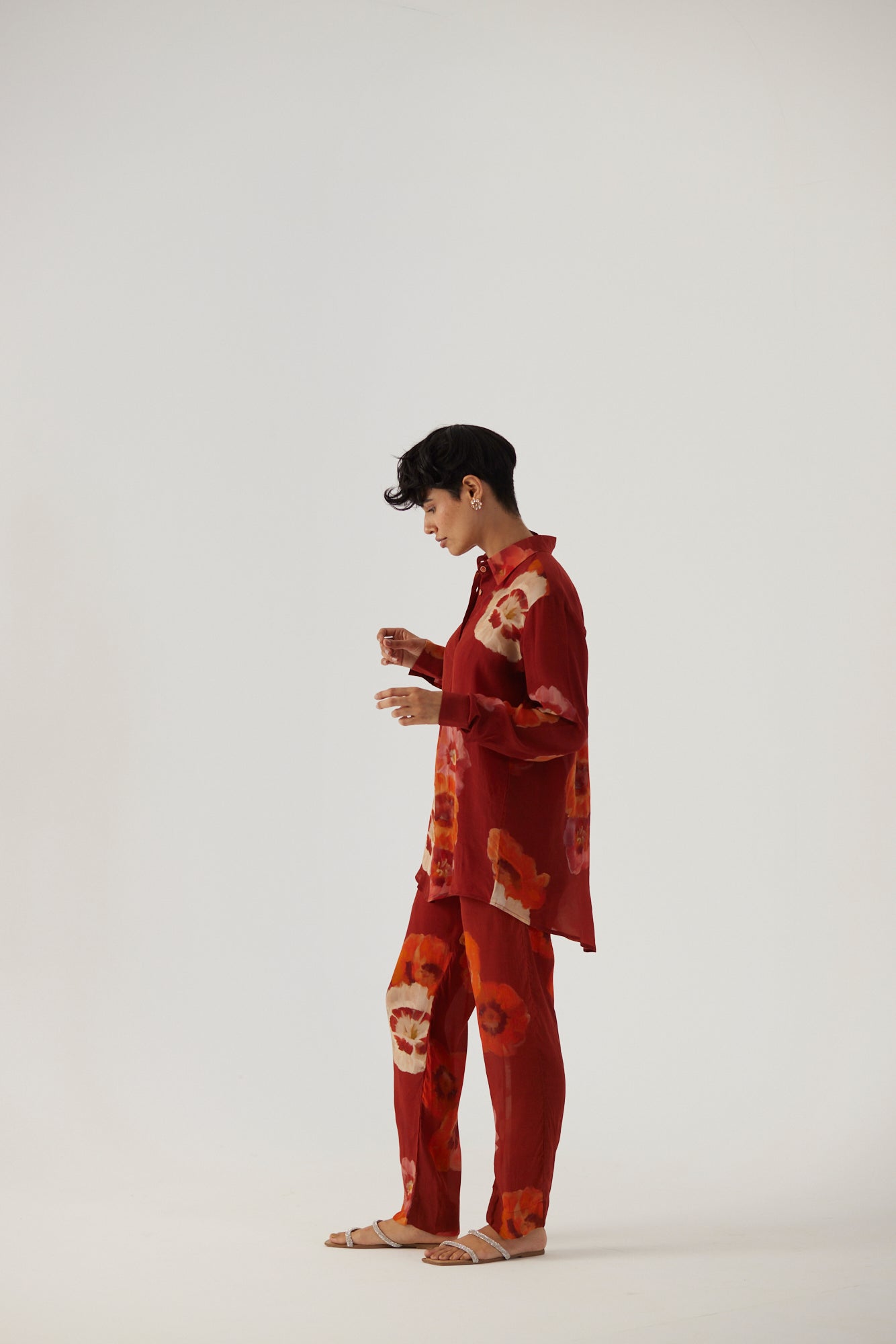 Gardenia Red Crepe Coord Set