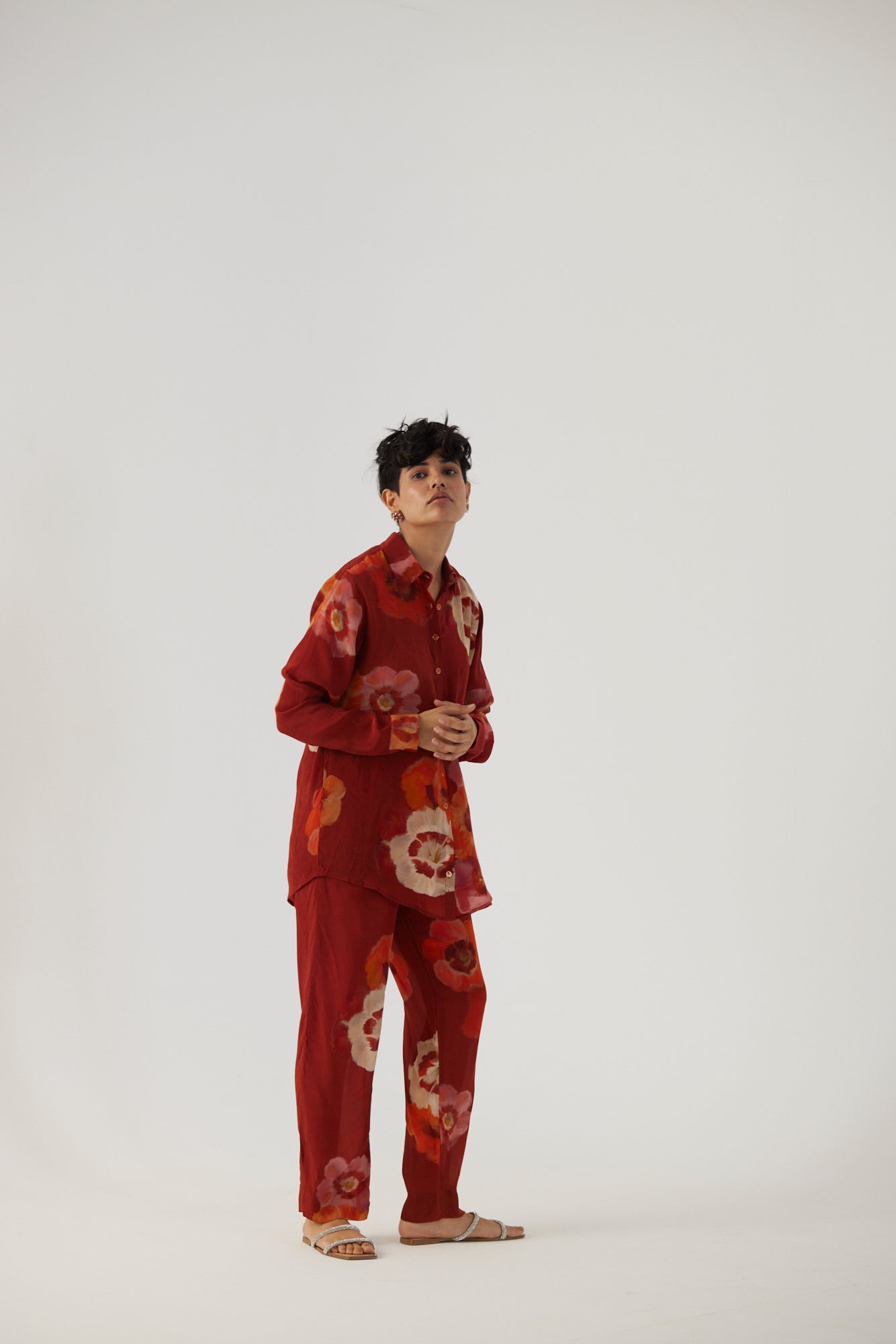 Gardenia Red Crepe Coord Set