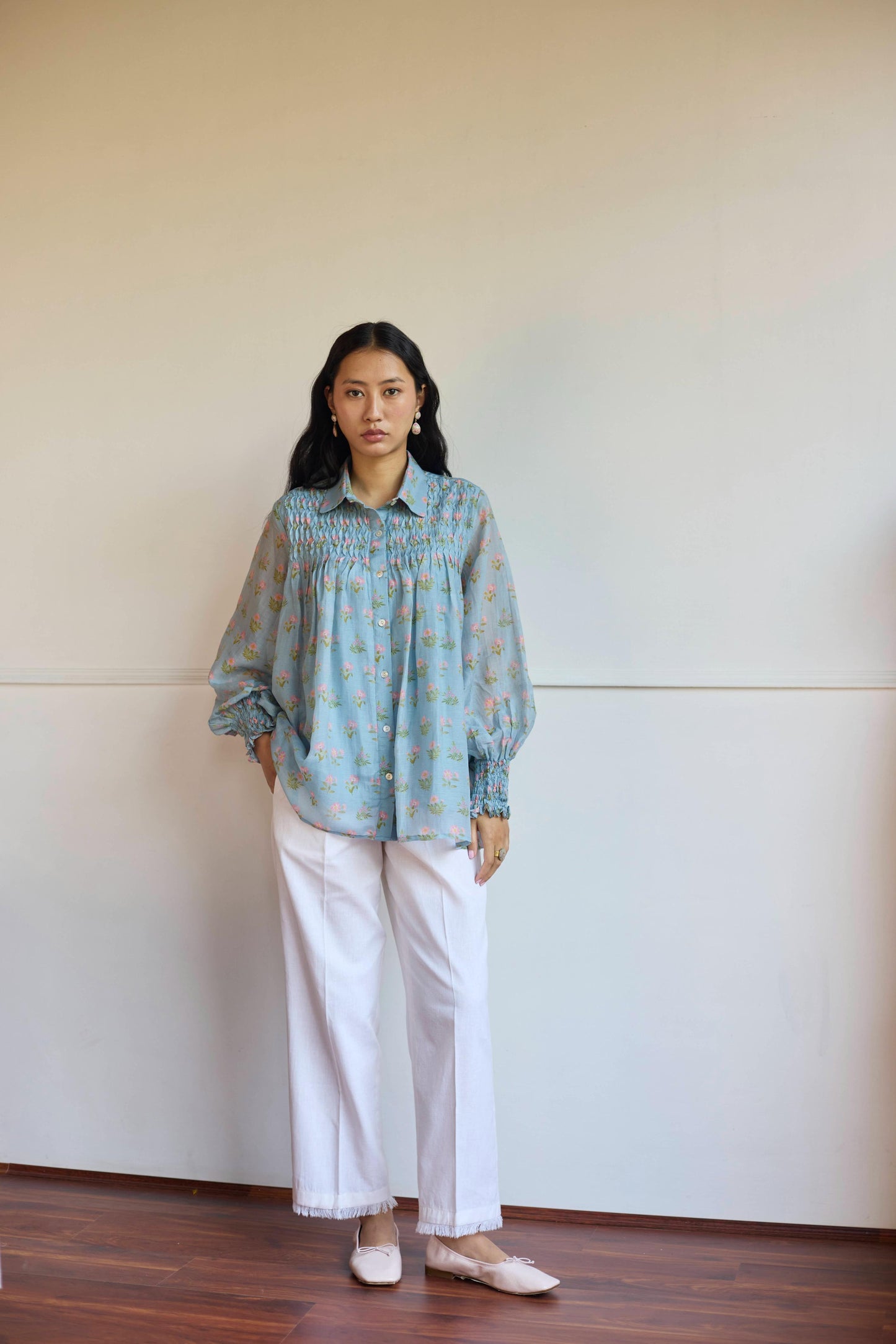 Powder Blue Smocking Shirt
