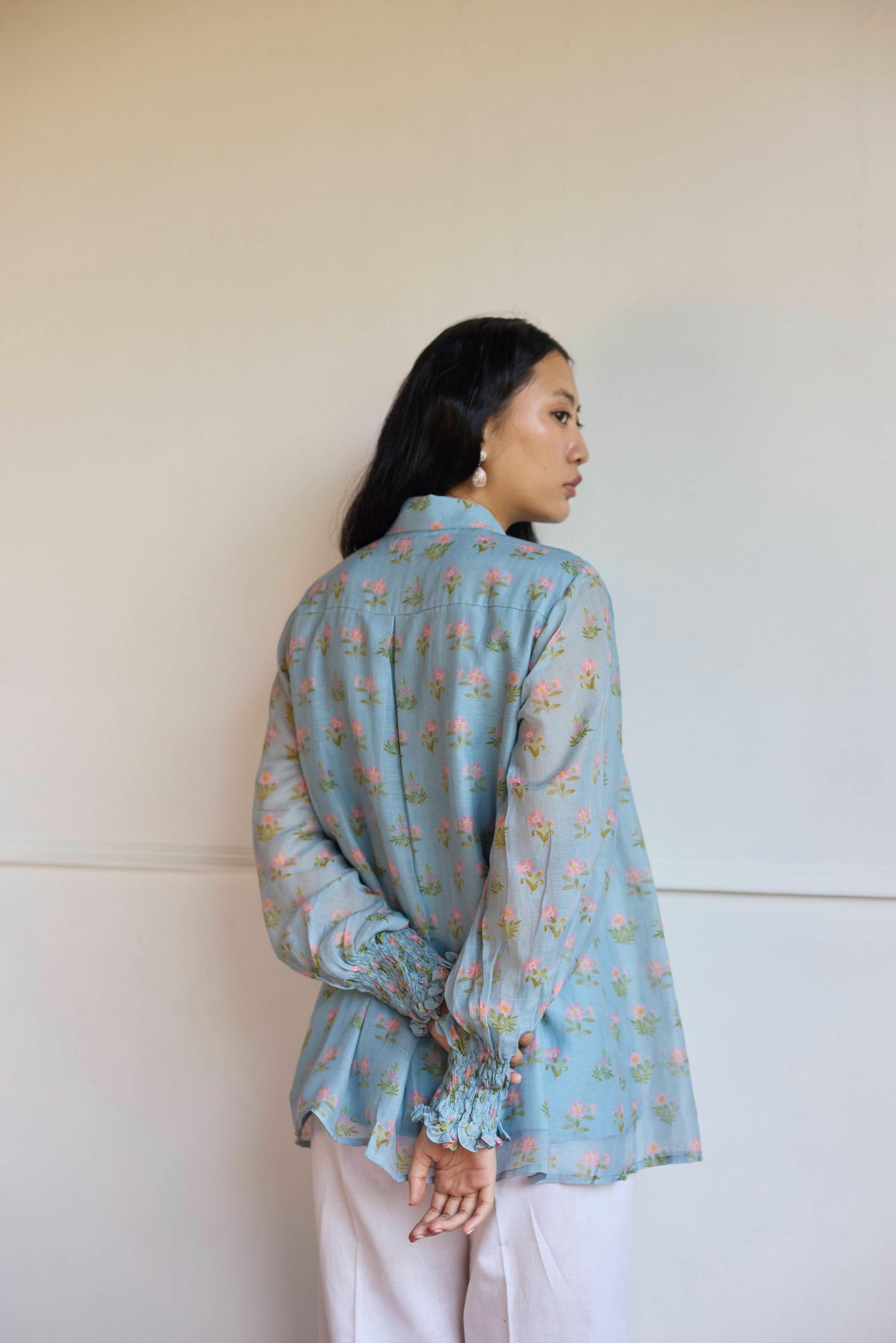 Powder Blue Smocking Shirt