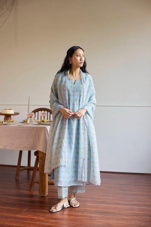 Powder Blue Pintuck Set