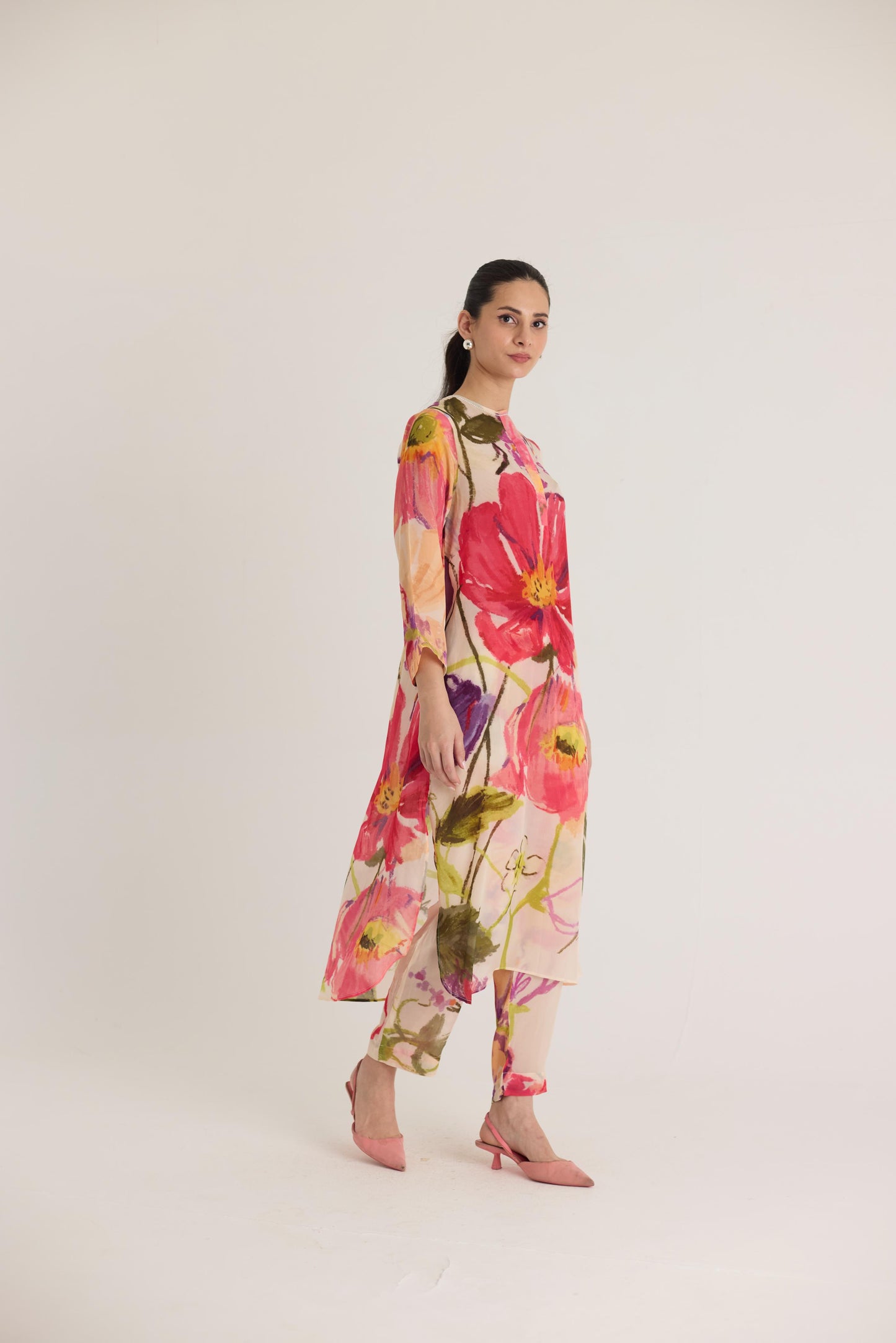 Dolly White Crepe Long Kurta Set