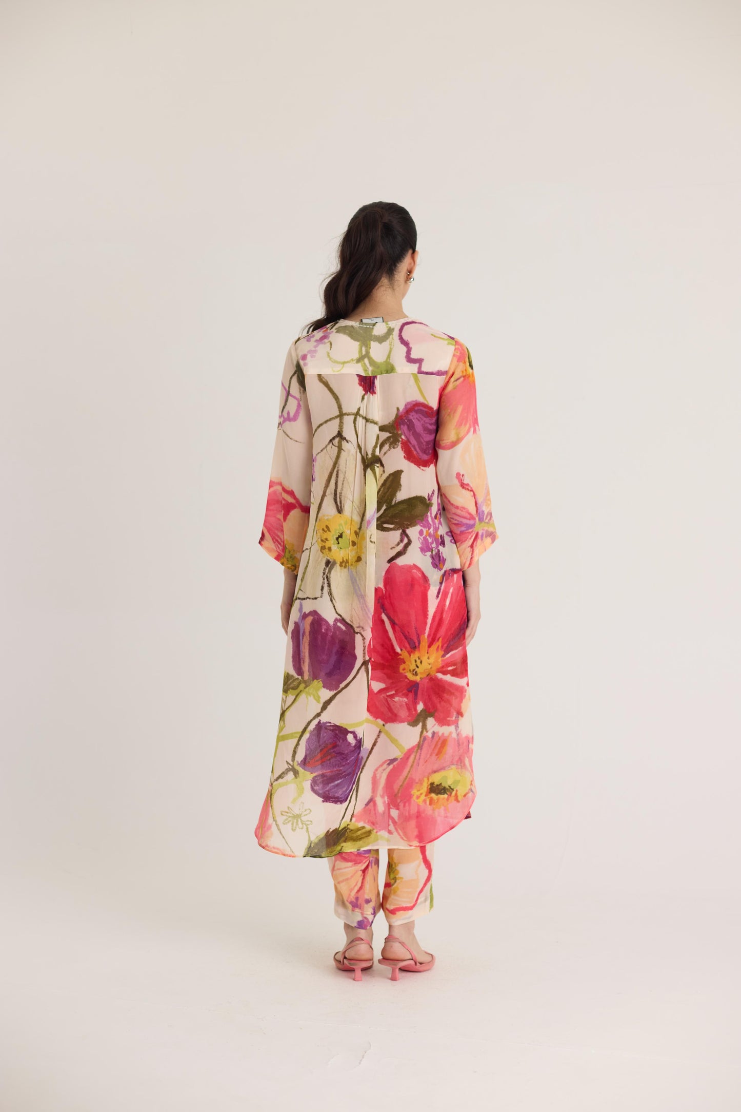 Dolly White Crepe Long Kurta Set