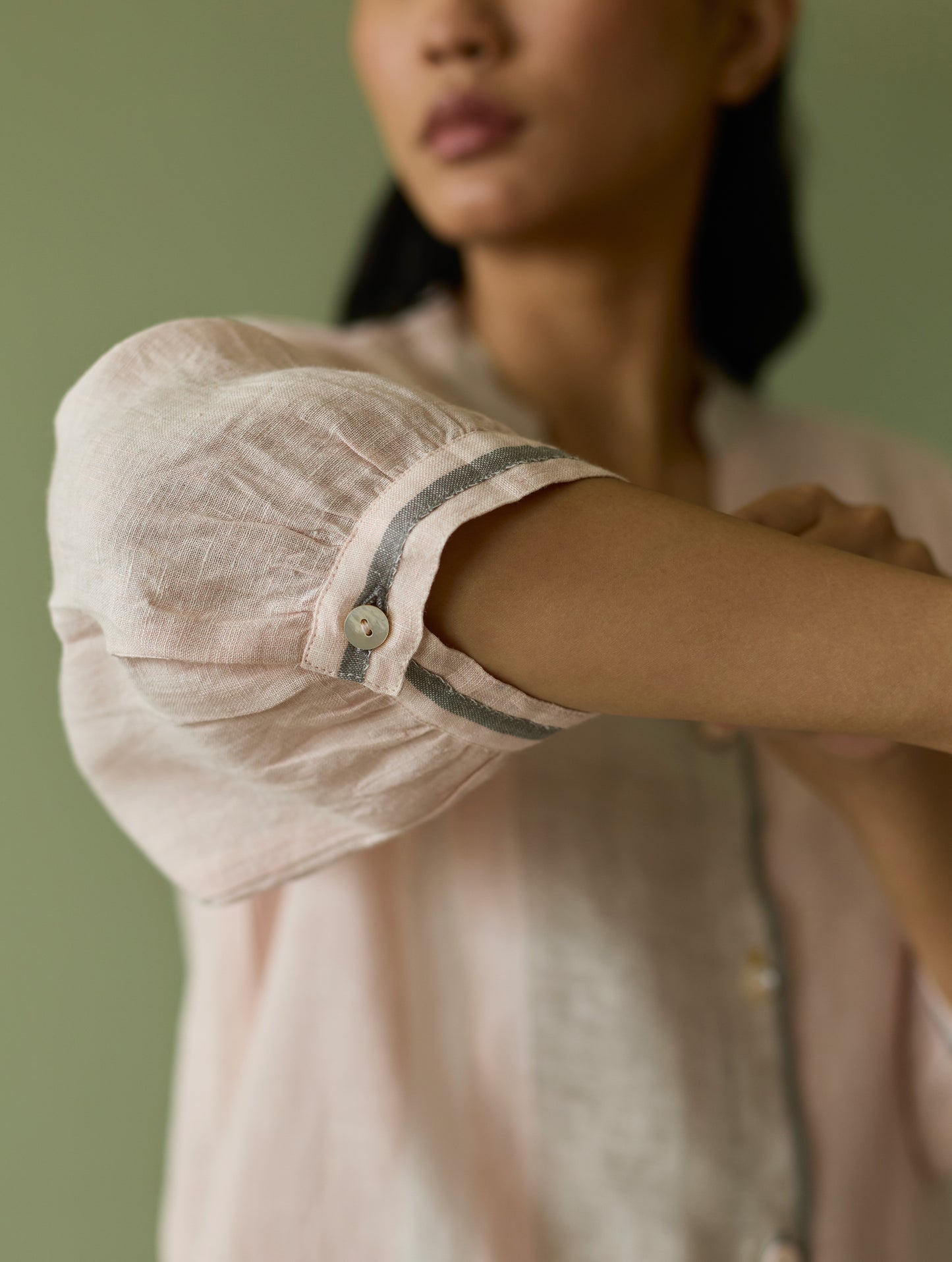 Mori Border Linen Shirt Kurta Set - Blush