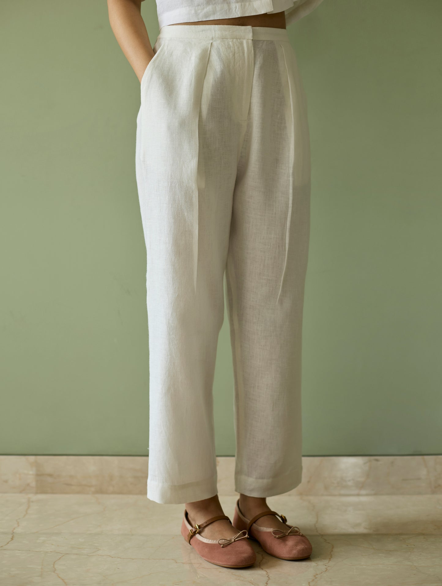 Kiera Cuban Collar Linen Co-ord Set - Ivory