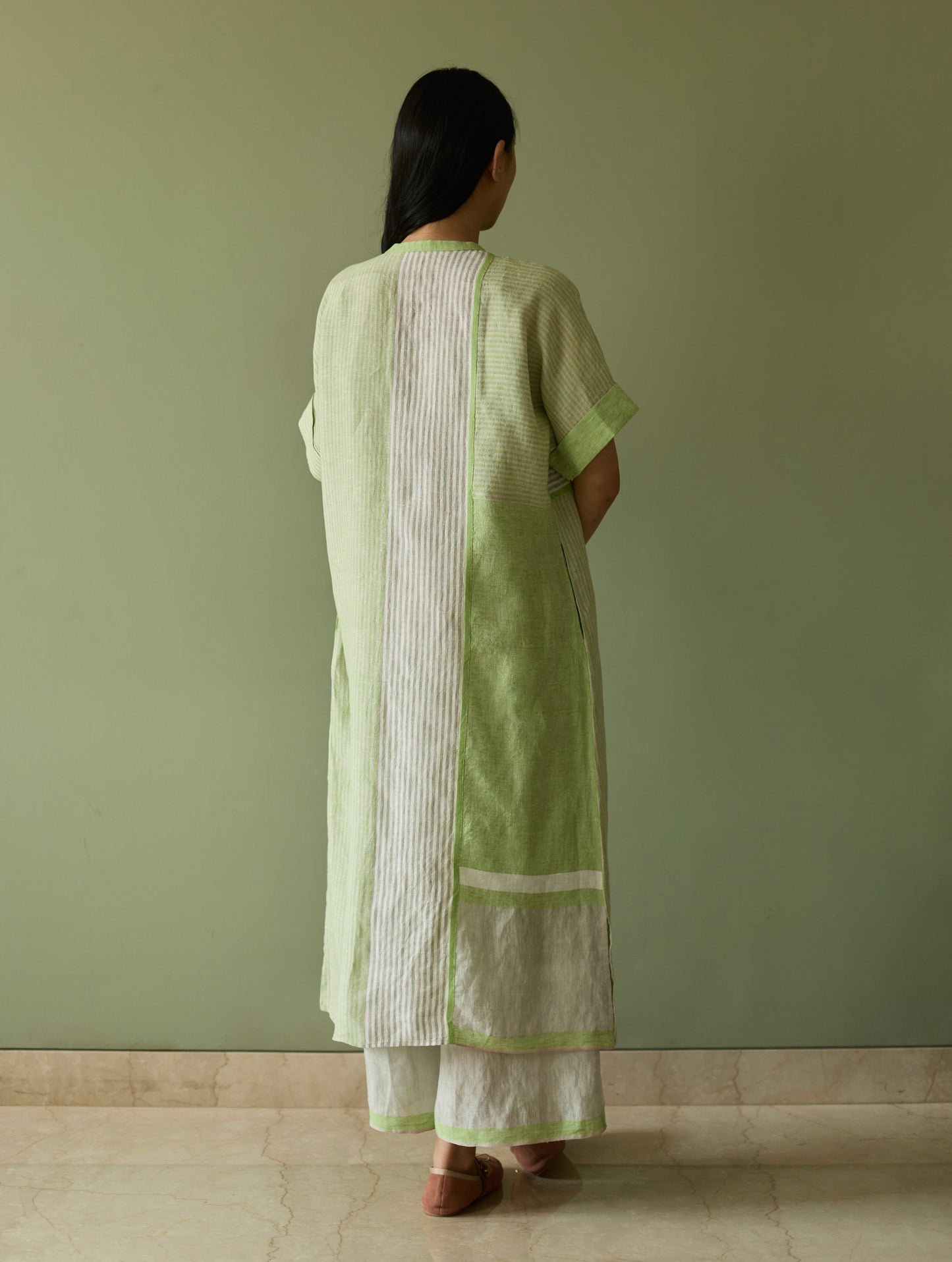 Pira Stripe Linen Tunic Kaftan Set - Meadow