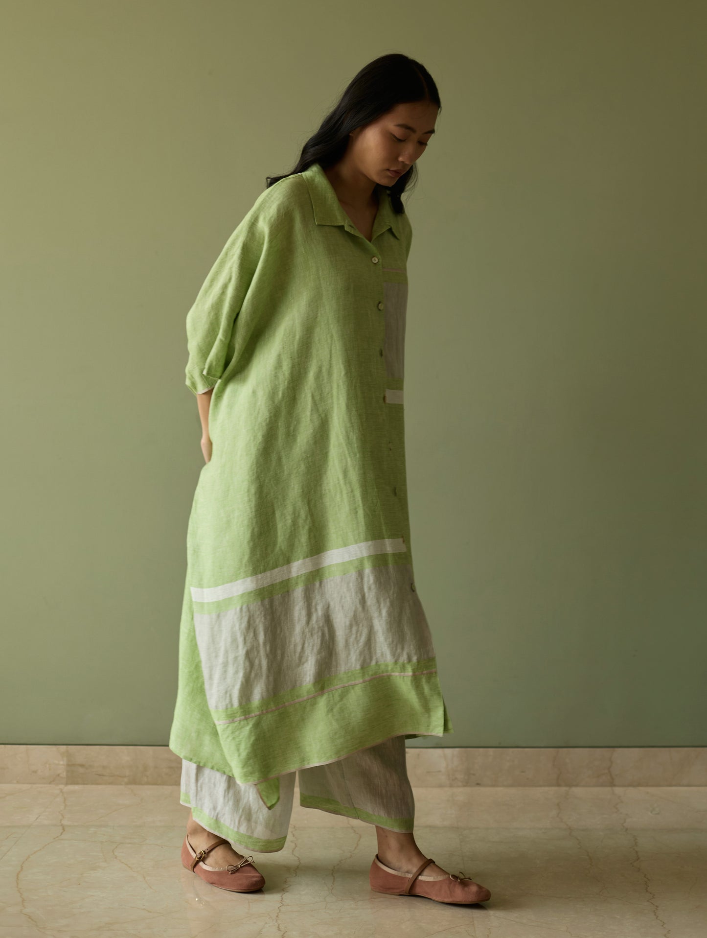 Bora Colour-Blocked Linen Kaftan - Meadow