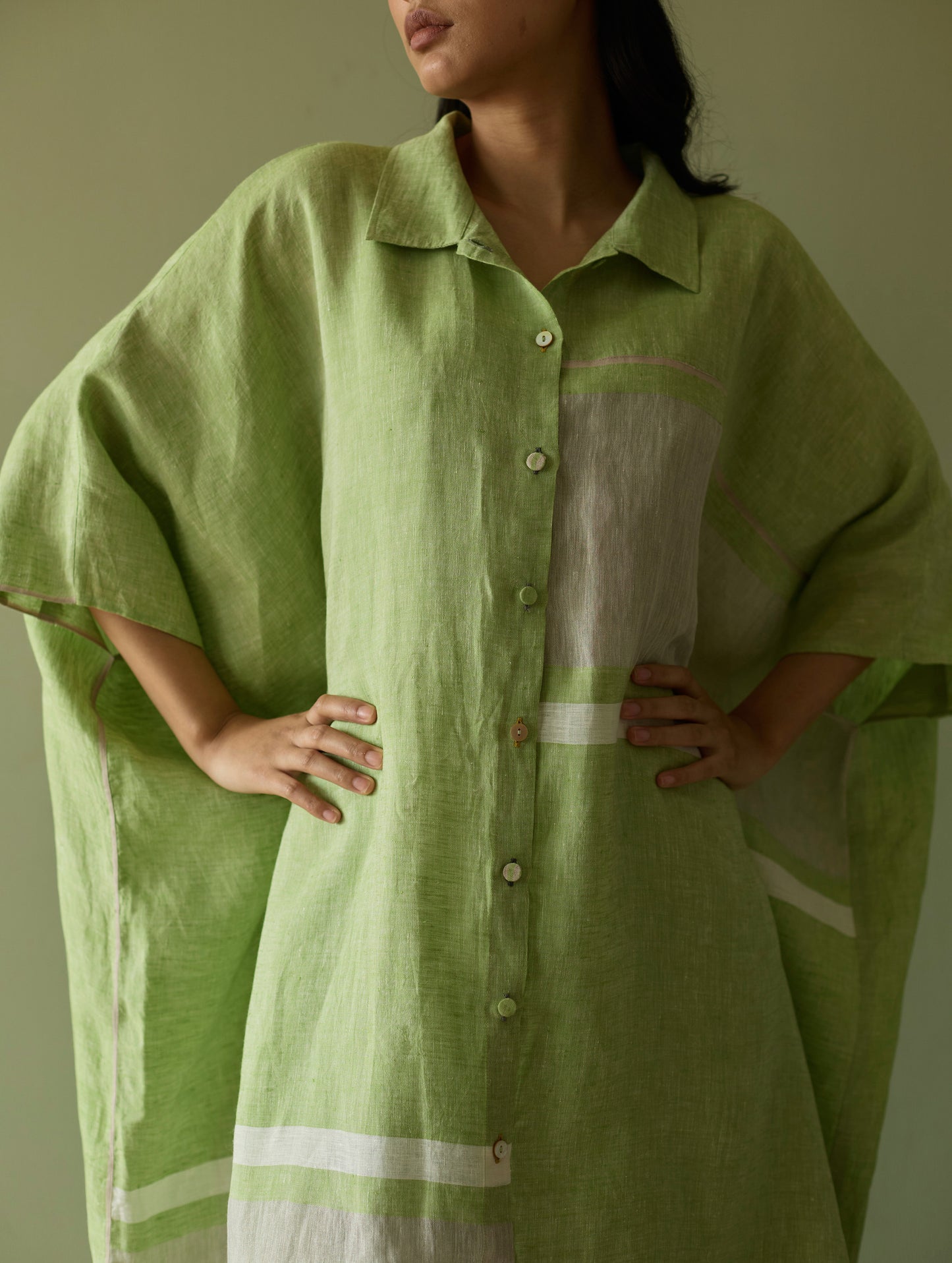 Bora Colour-Blocked Linen Kaftan - Meadow