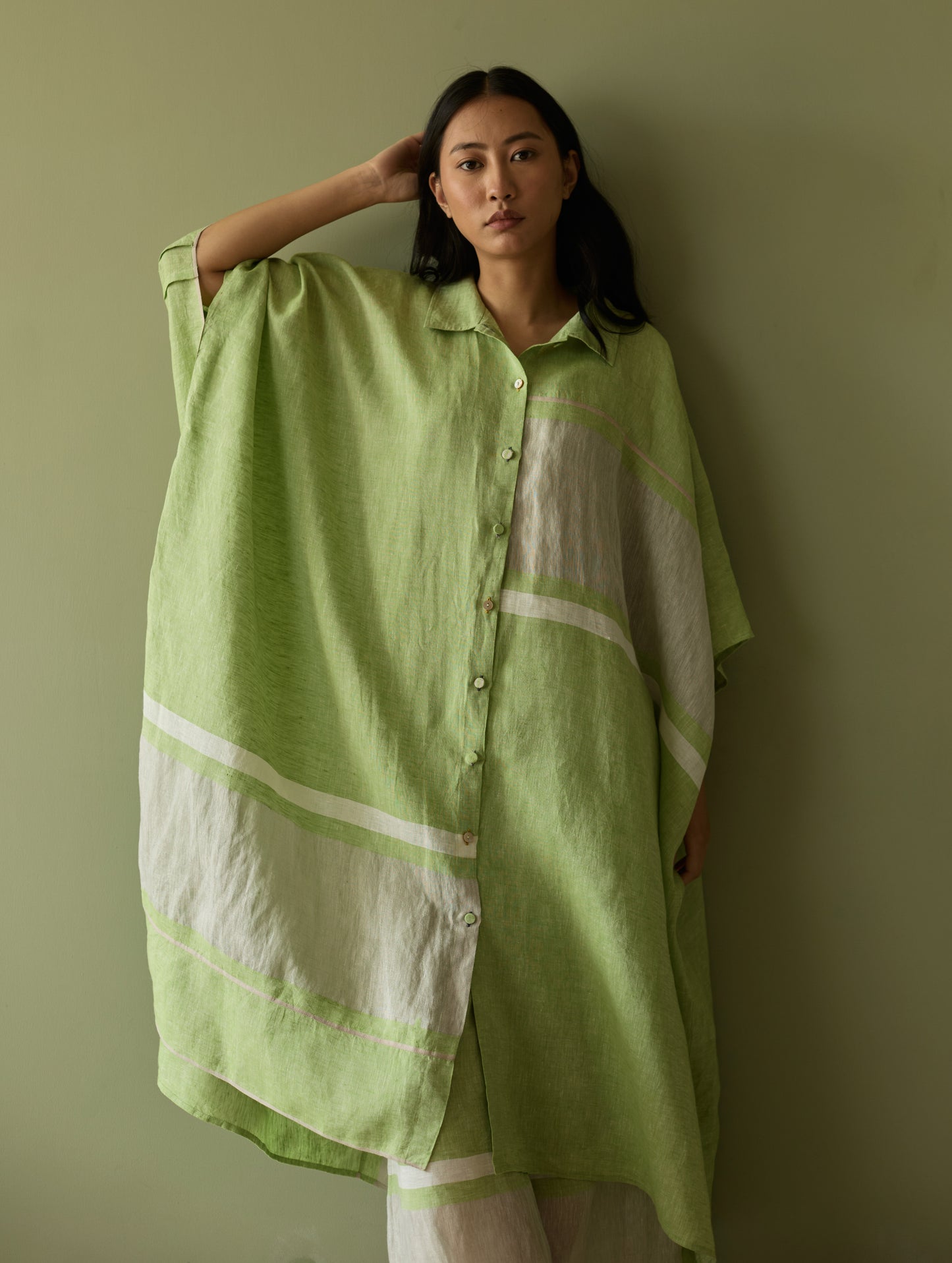 Bora Colour-Blocked Linen Kaftan - Meadow