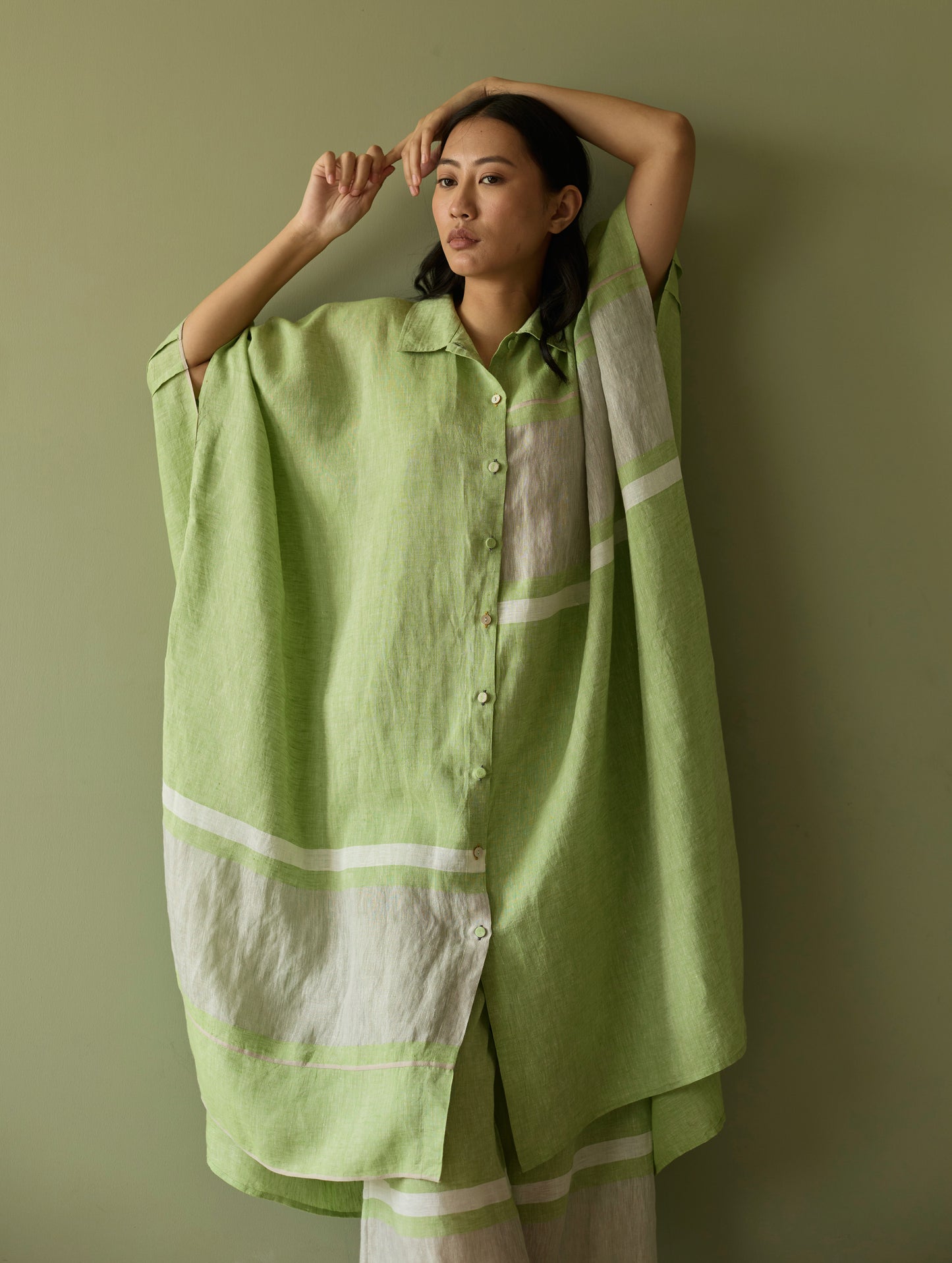 Bora Colour-Blocked Linen Kaftan - Meadow