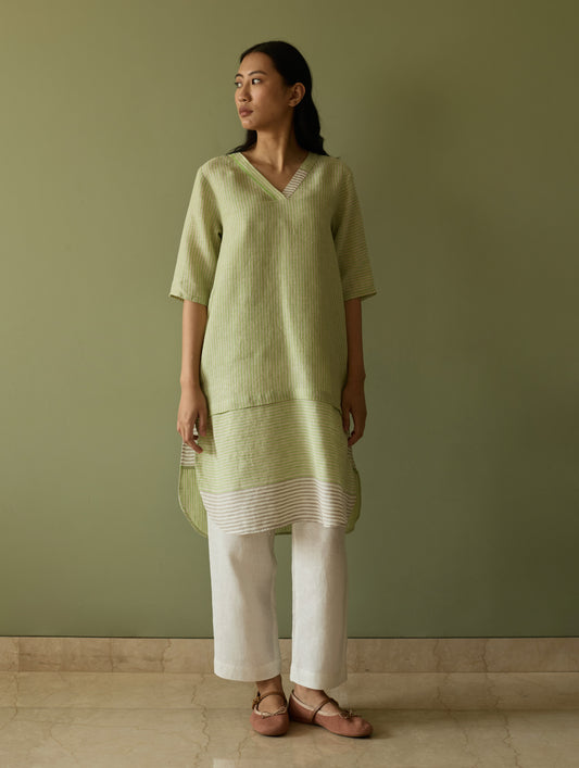 Jira Pleated Stripe Linen Co-ord Set - Meadow