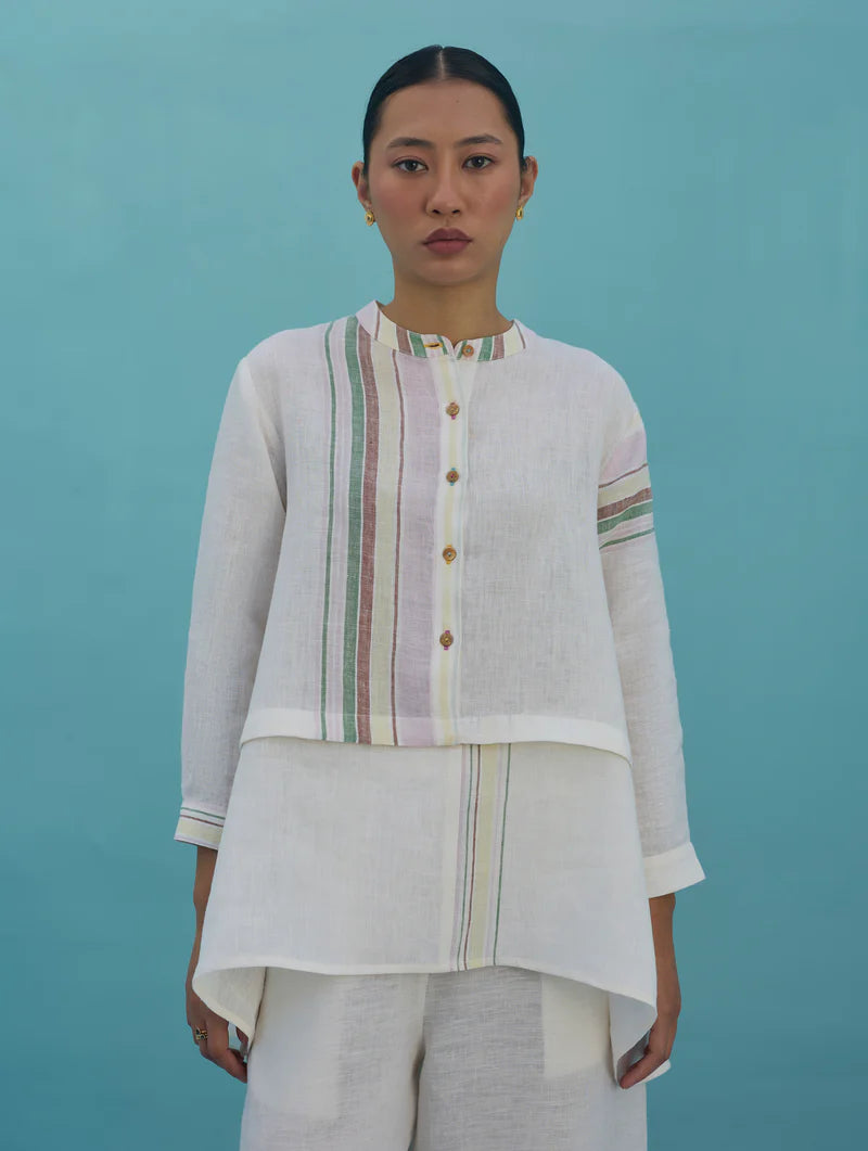 Amaya Border Linen Top - Ivory