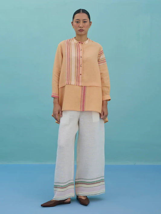 Amaya Border Linen Top - Apricot