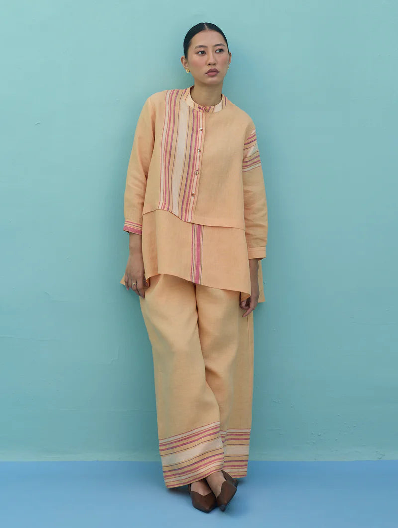 Amaya Border Linen Top - Apricot