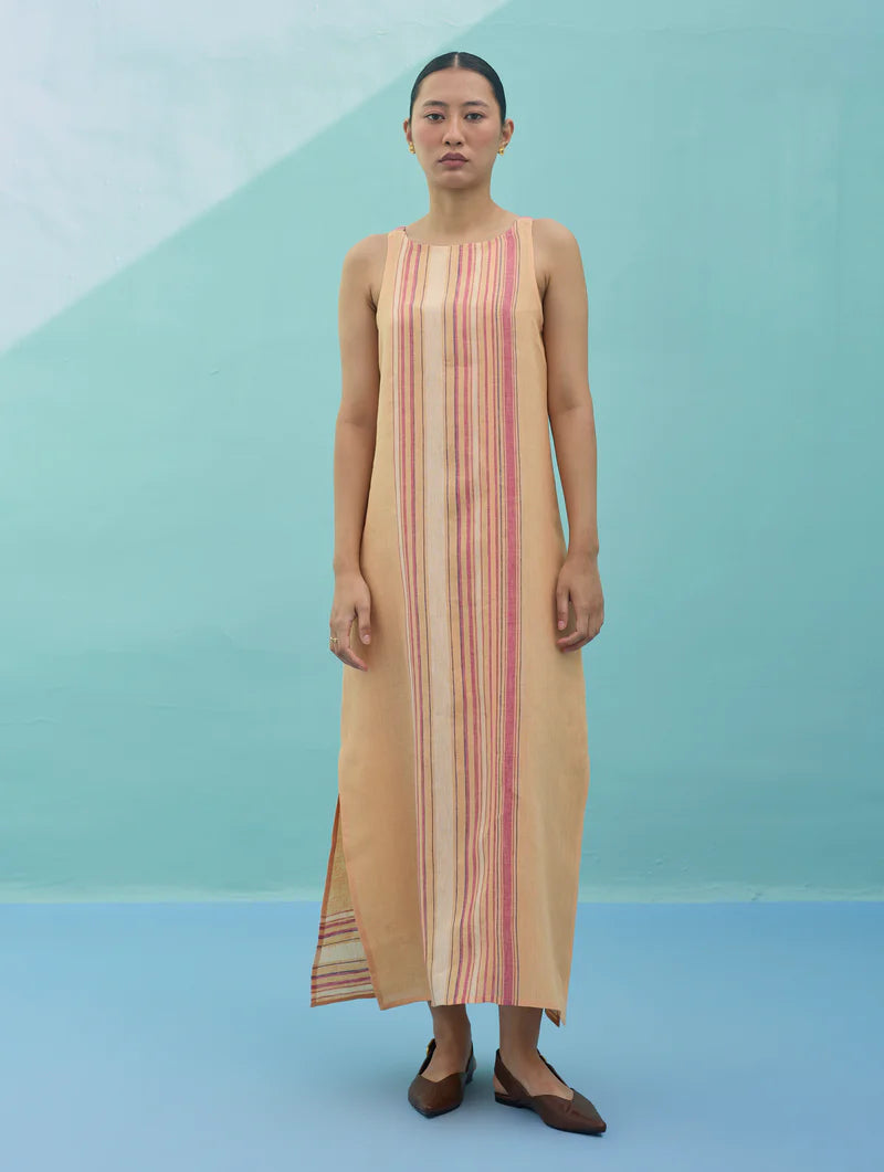 Beli Sleeveless Border Linen Dress - Apricot