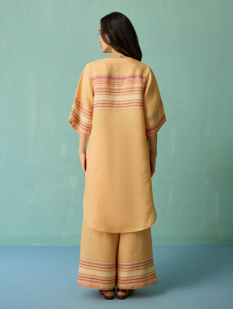 Nami Floral Block-Printed Curved Hem Kurta Set - Apricot