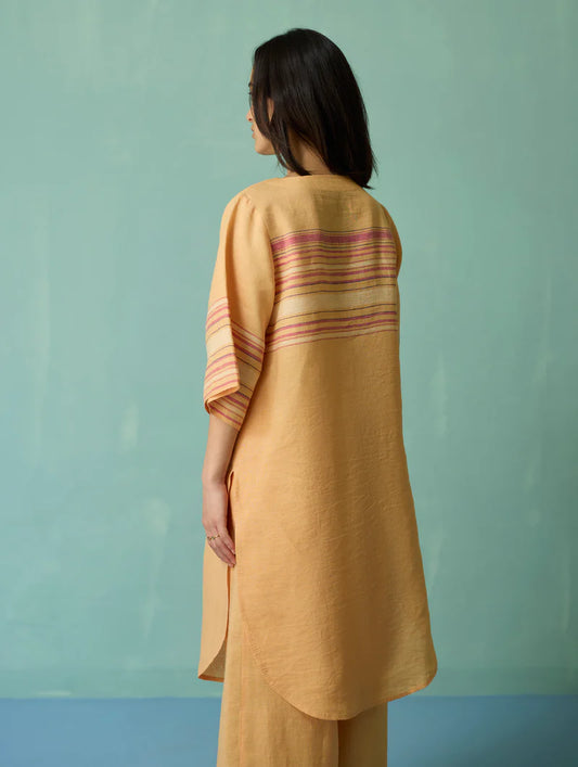 Nami Floral Block-Printed Curved Hem Kurta - Apricot
