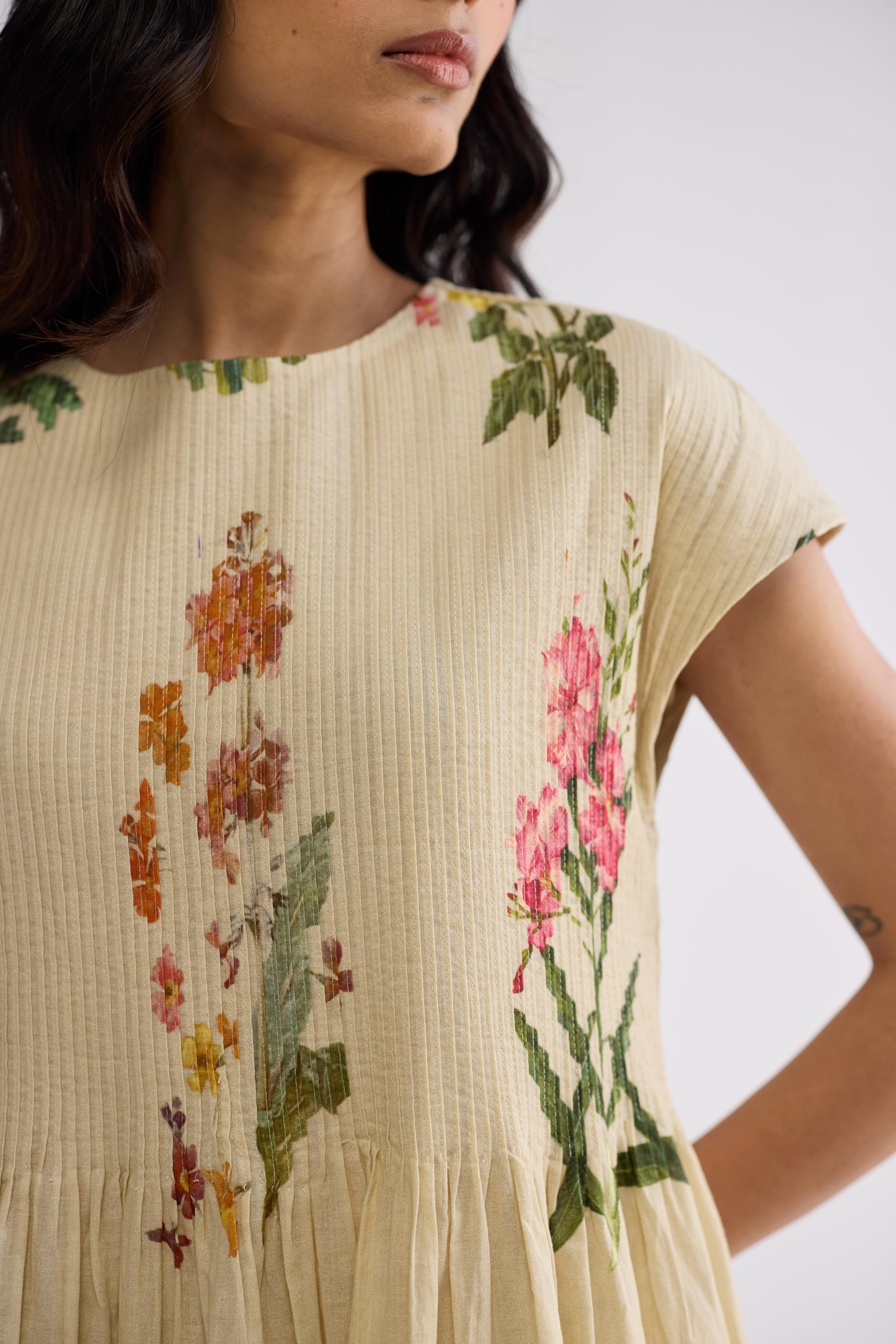 PRIMAVERA COTTON PINTUCKS DRESS