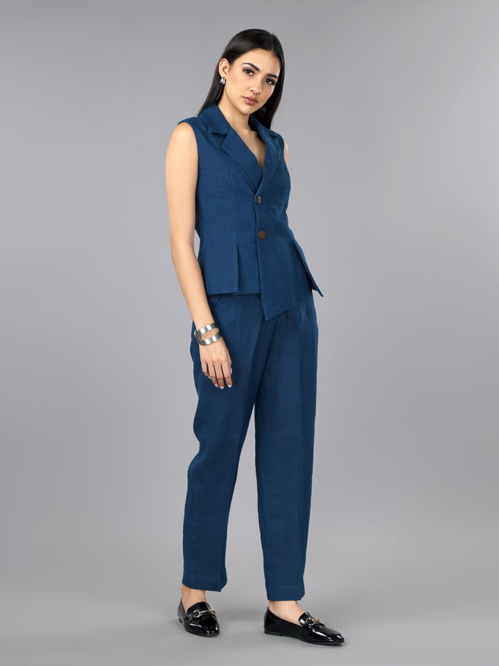 Indigo Linen Jacket & Pant Set