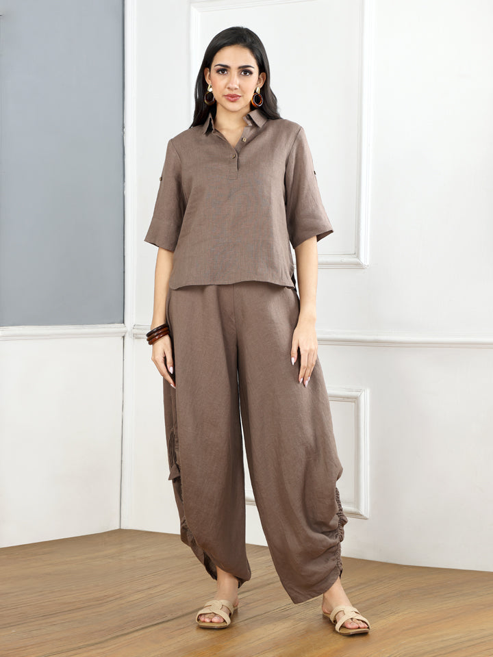 Mocha Mousse Linen Top & Cowl Pants