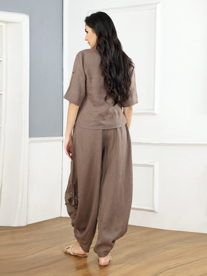 Mocha Mousse Linen Top & Cowl Pants