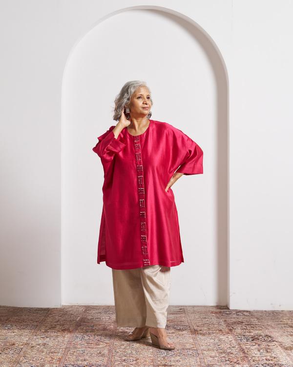 Candy Red Silk Chanderi Anti-Fit Top