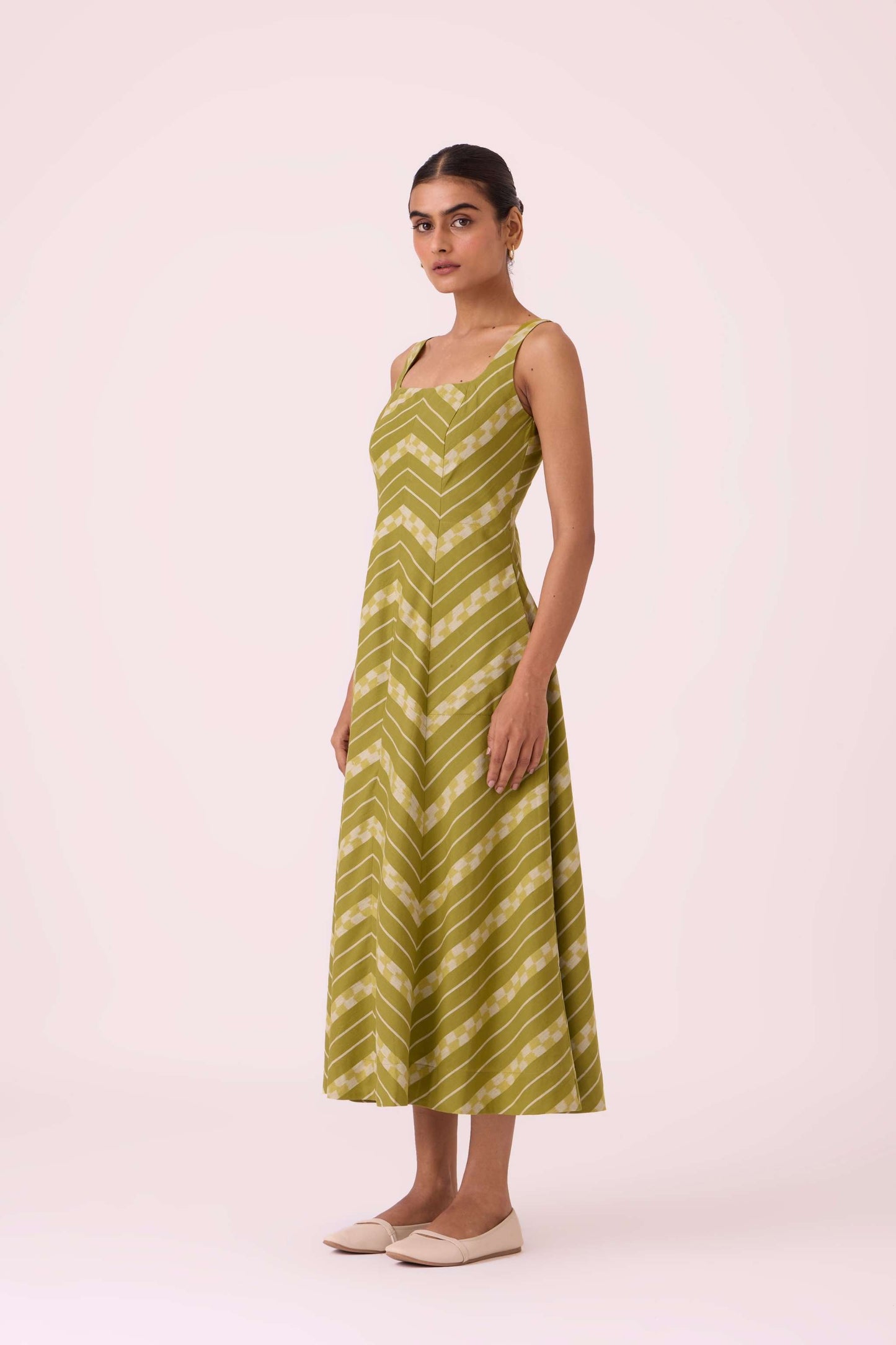 Zosima Green Striped Ikat Dress