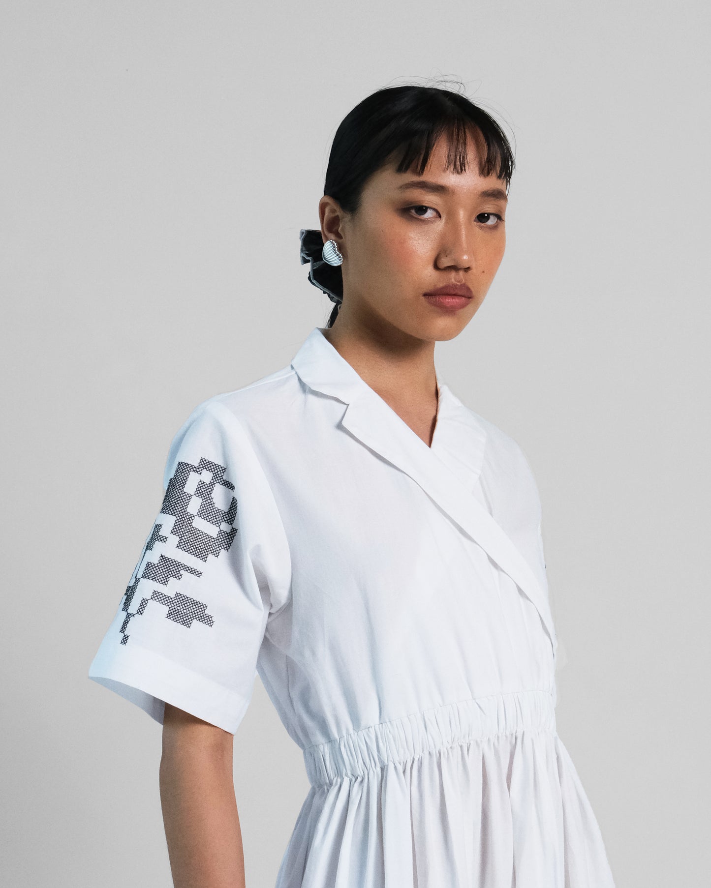 White Cross Stitch Embroidery Cotton Dress