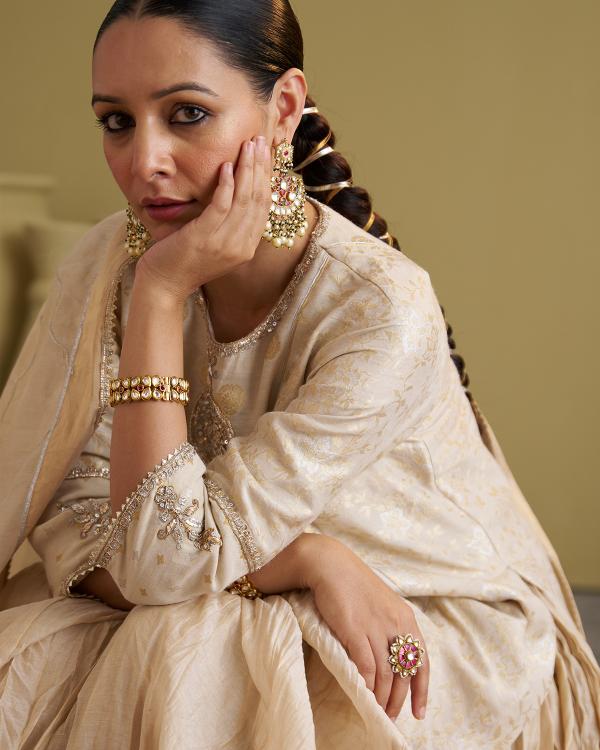 The Sona Chandi Banarasi Muga Silk Top with Handwork