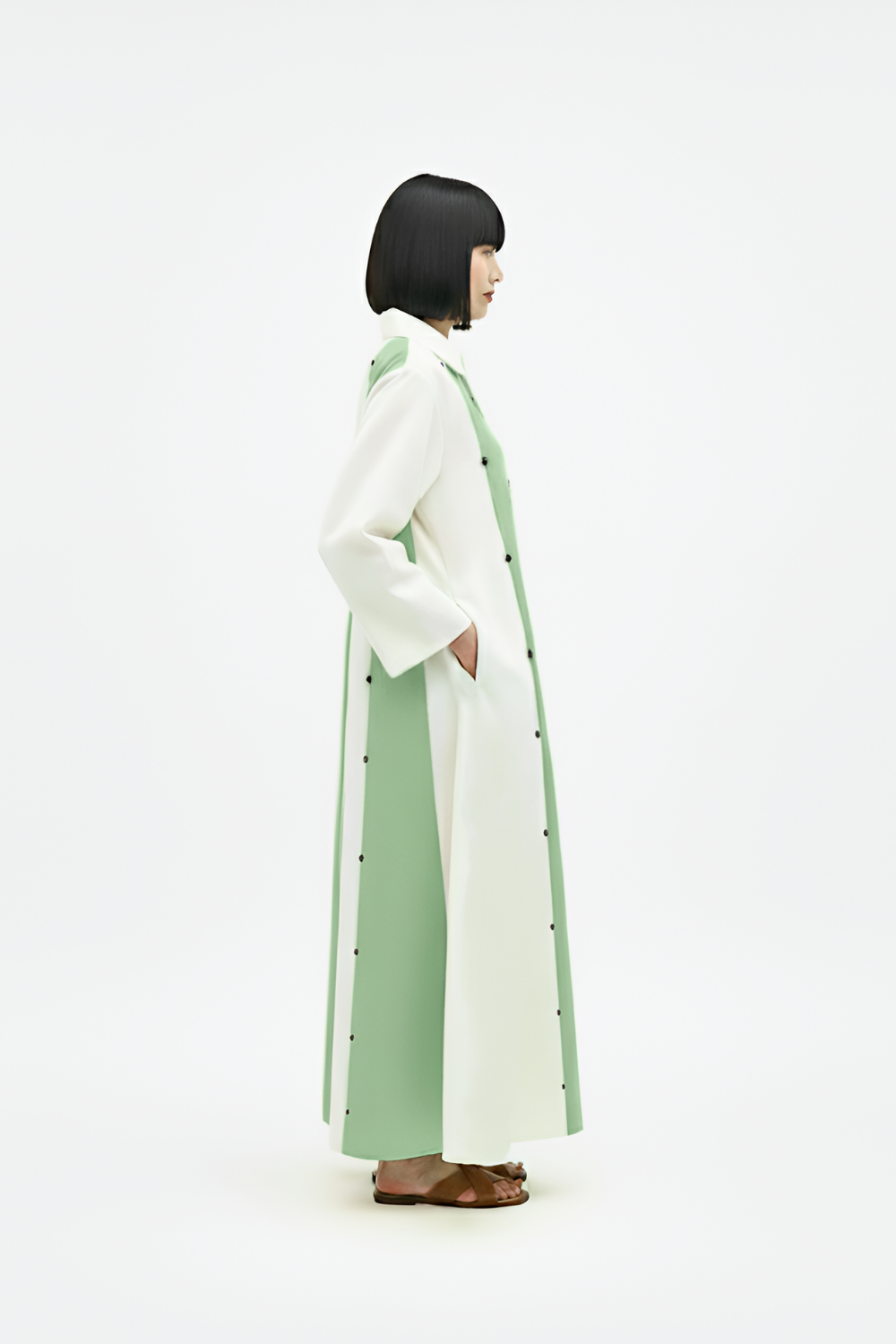 Ivory-Asparagus Green Panel Maxi Dress